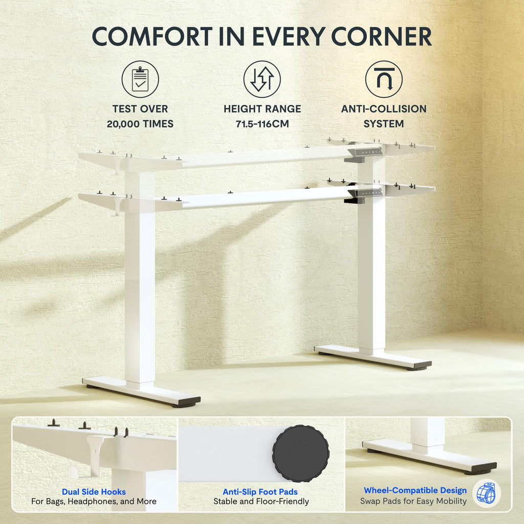 FLEXISPOT Height Adjustable Electric Standing Desk Frame Ergonomic Sit-stand Workstation with Memory Smart Panel EN12 Stage | White - image 3