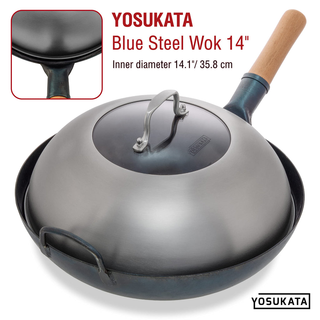 Yosukata Wok Lid 34.5cm – Stainless Steel Pan Cover with Tempered Glass