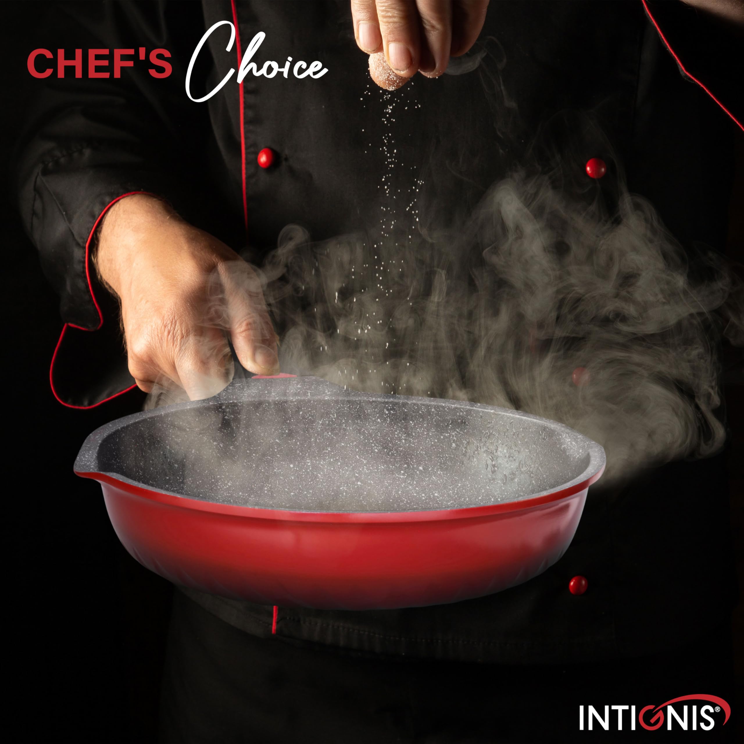 INTIGNIS 30cm Deep Frying Pan with Lid | Non-Stick Induction Wok Skillet