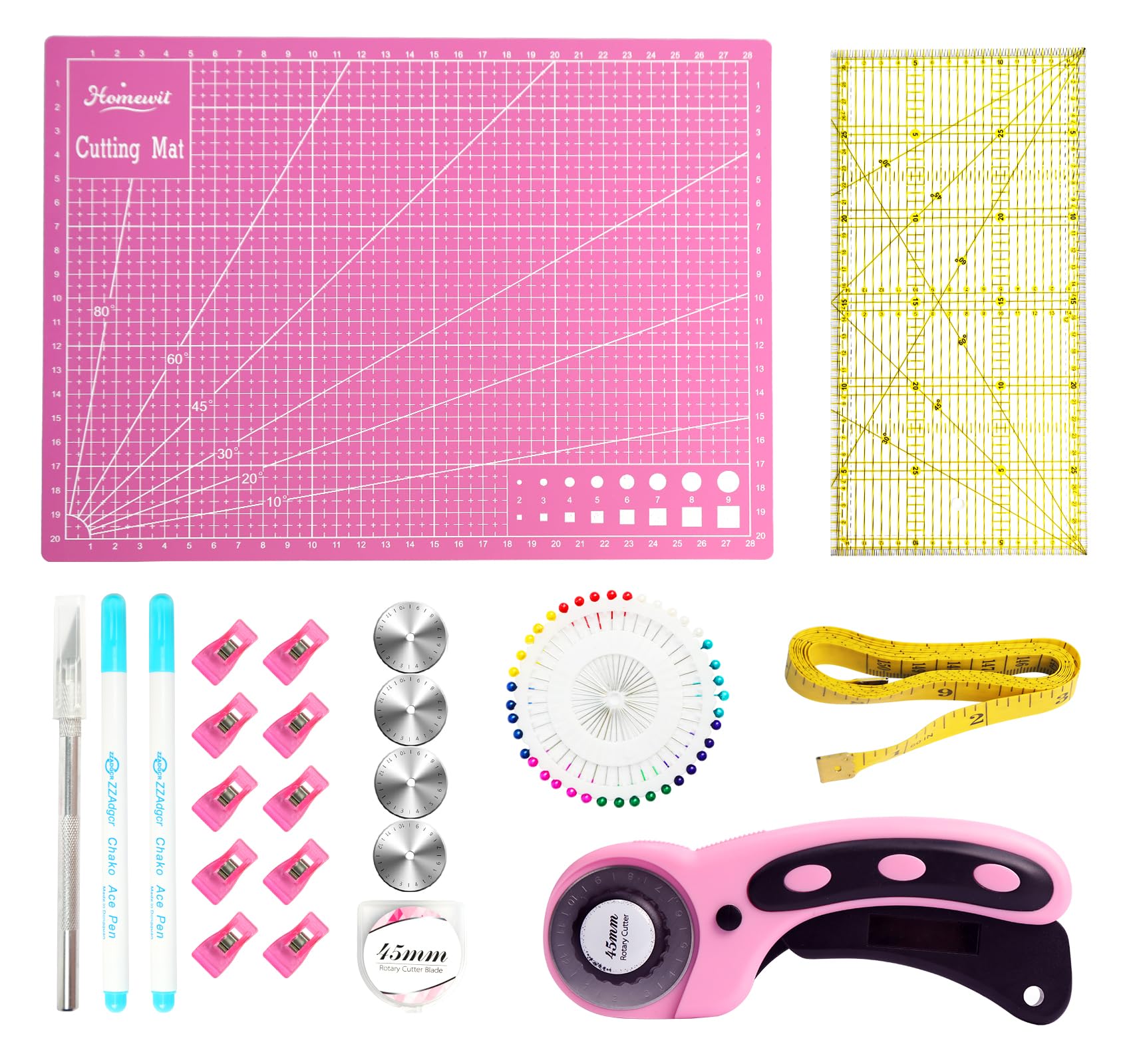 Homewit 45mm Rotary Cutter Kit | Sewing & Quilting Set with A4 Cutting Mat