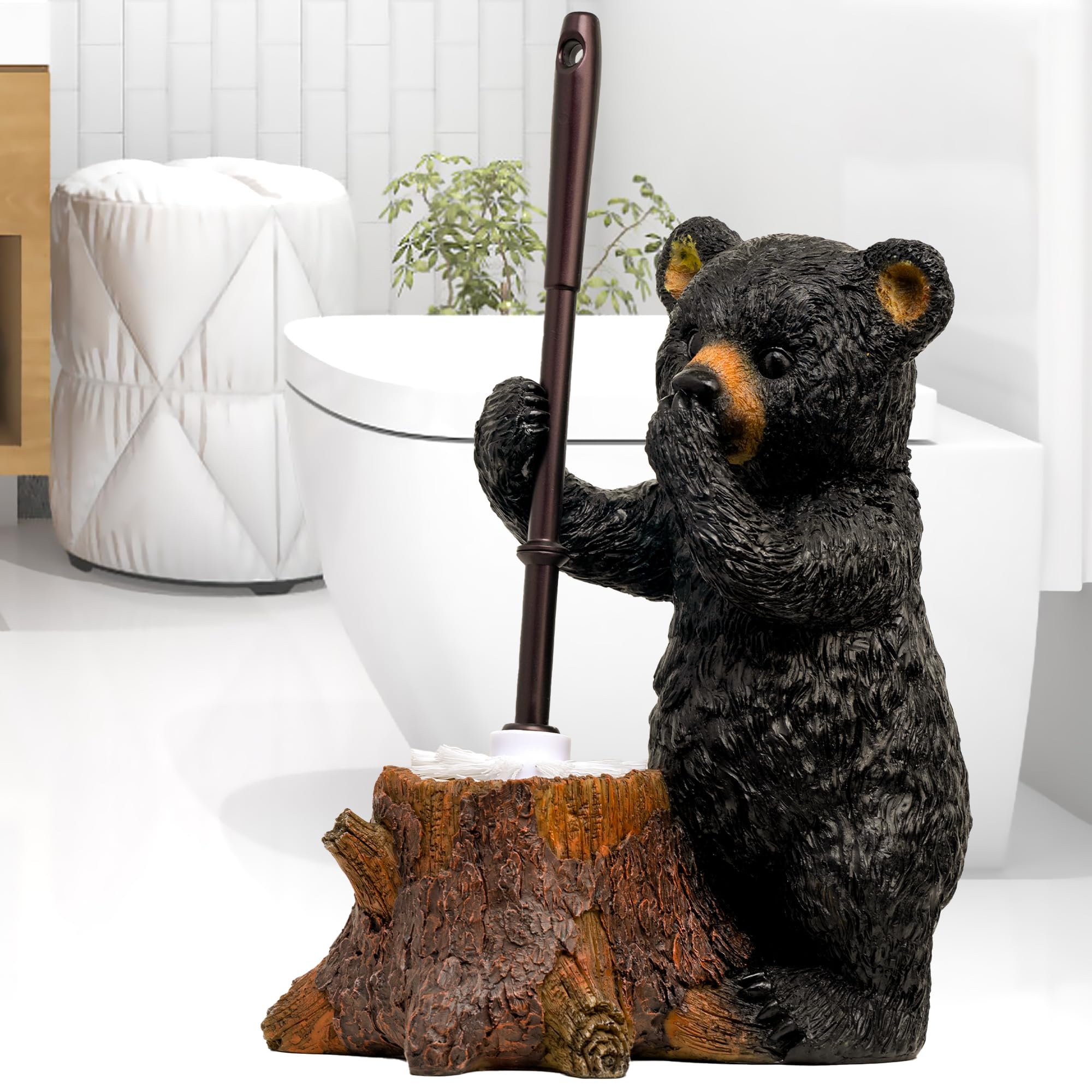 Jolof Store Bear Toilet Brush and Holder – Cute Resin Bathroom Decor Set