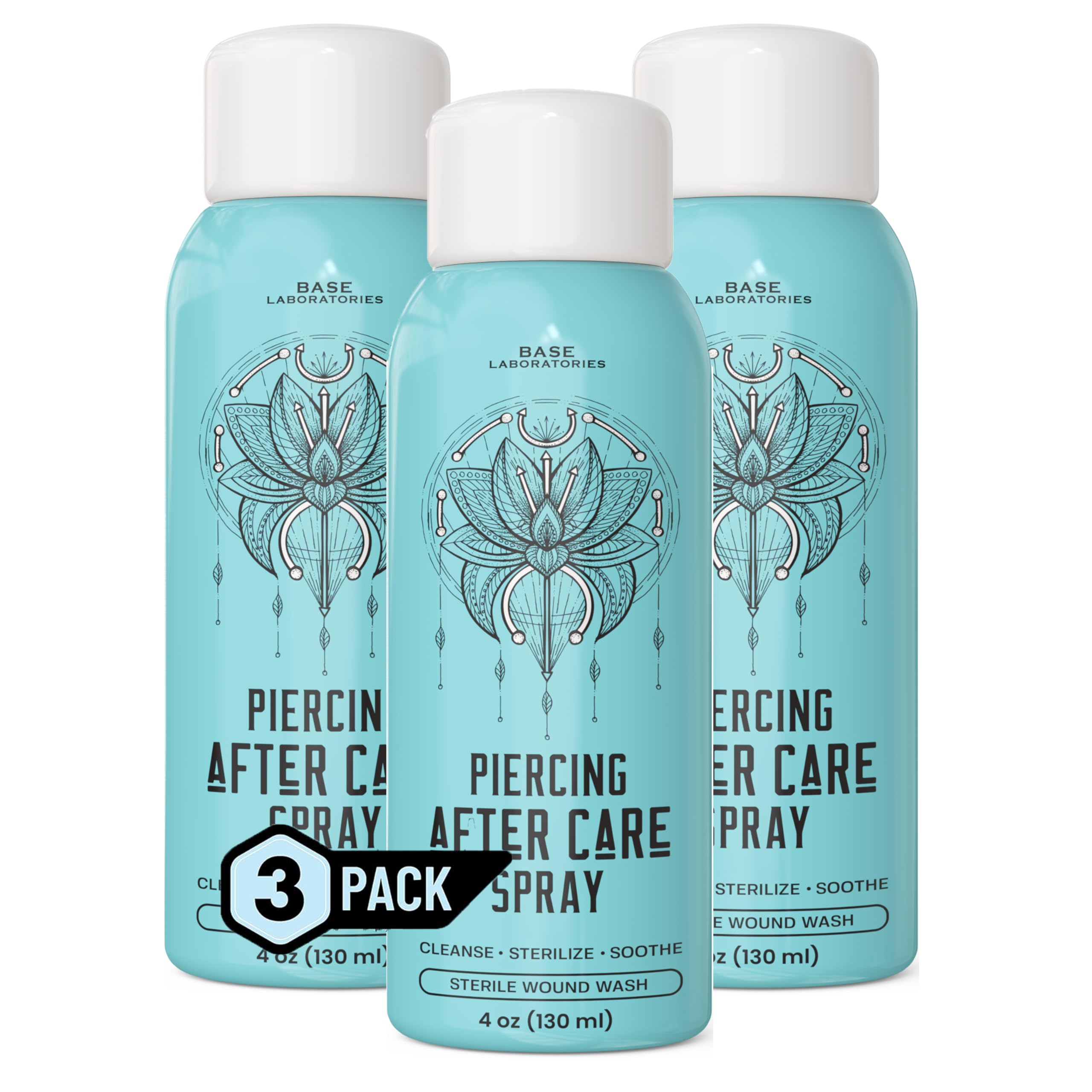 Base Laboratories Piercing Aftercare Saline Spray - 4oz Solution, 3 Pack