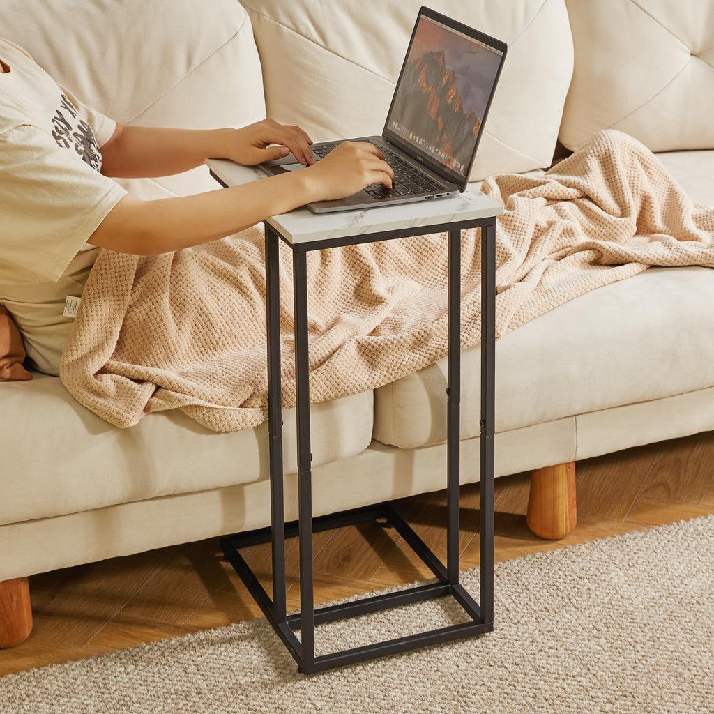 Aibiju Set of 2 C-Shaped End Tables | White Faux Marble & Metal Frame