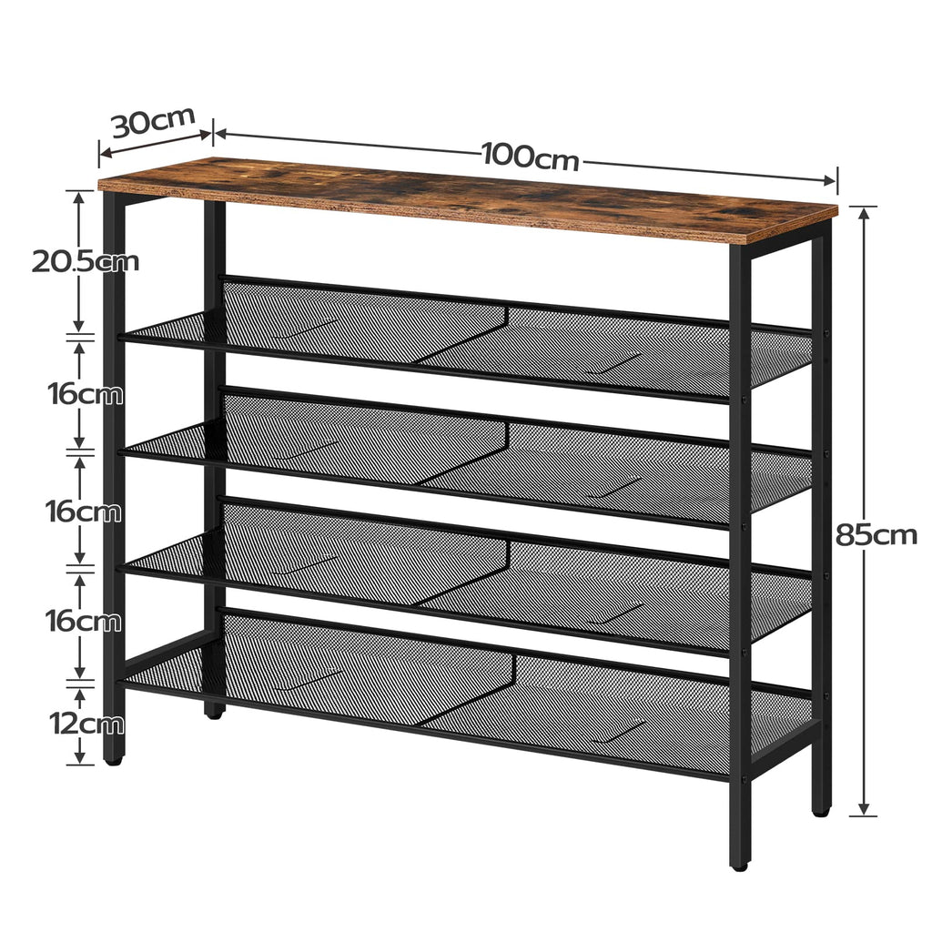 HOOBRO 5-Tier Shoe Rack – Industrial Rustic Brown Metal Organizer