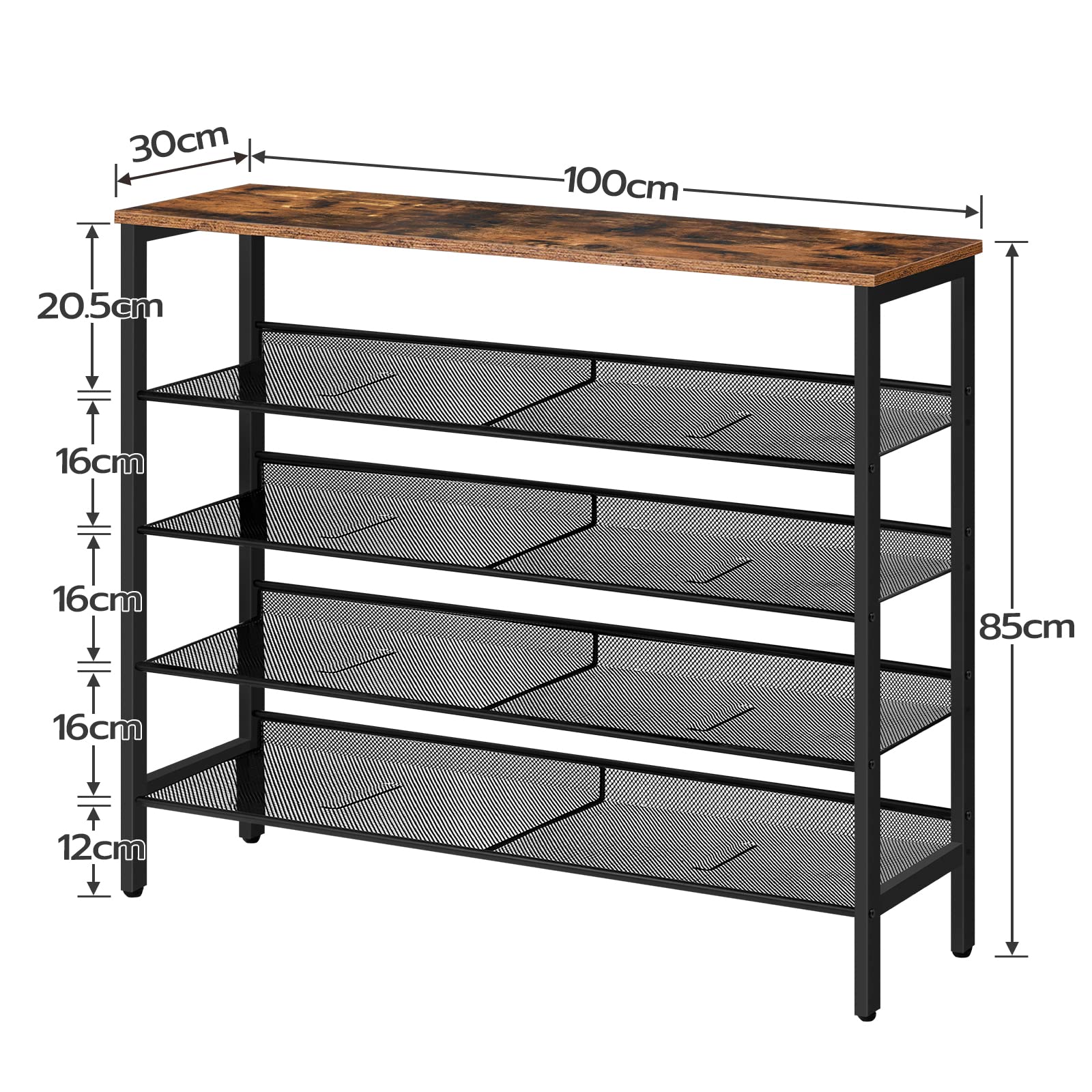 HOOBRO 5-Tier Shoe Rack – Industrial Rustic Brown Metal Organizer