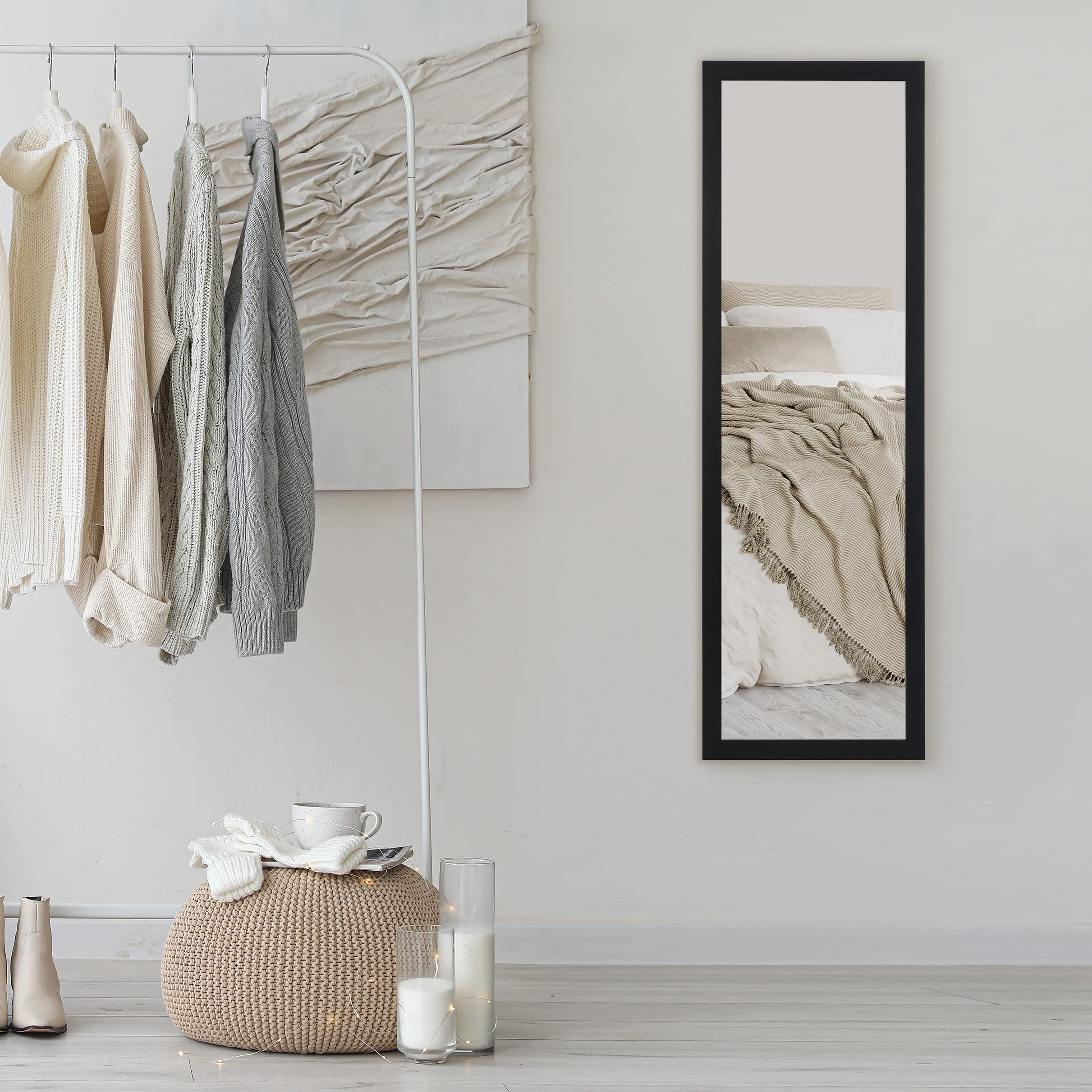 Jolof Store Full Length Wooden Wall Mounted Mirror - Black - 35x110cm
