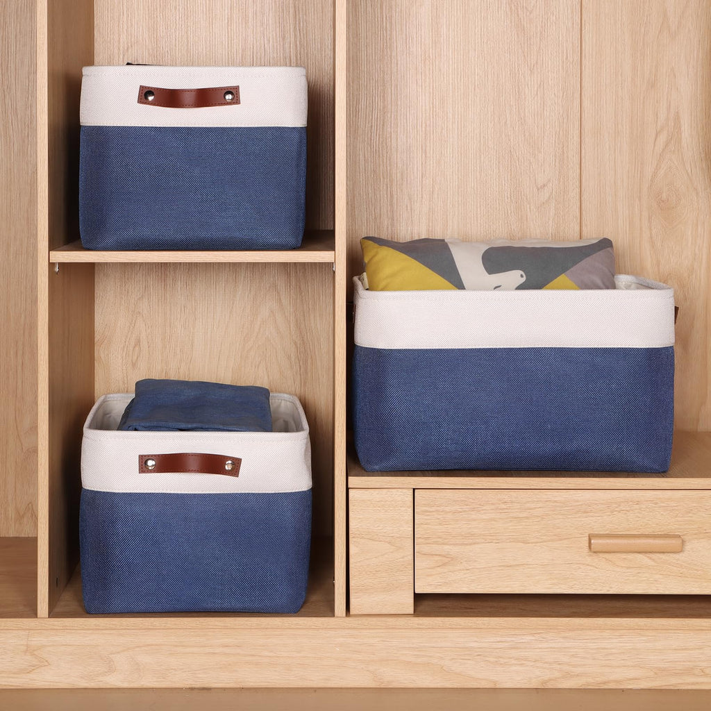 Syeeiex Large Storage Baskets for Shelves with Leather Handle, - image 5