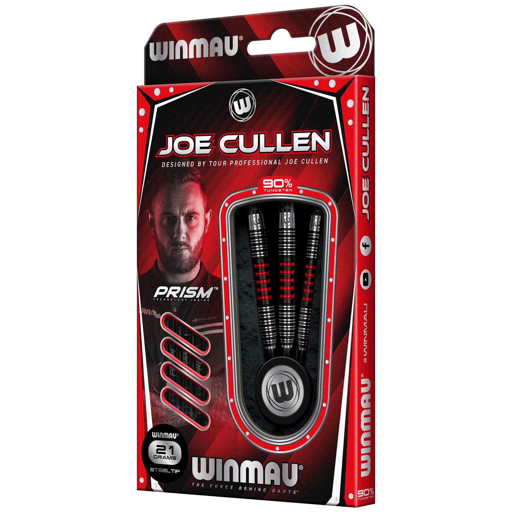 Winmau Joe Cullen Steel Tip Darts – 90% Tungsten – 21g with Prism Shafts