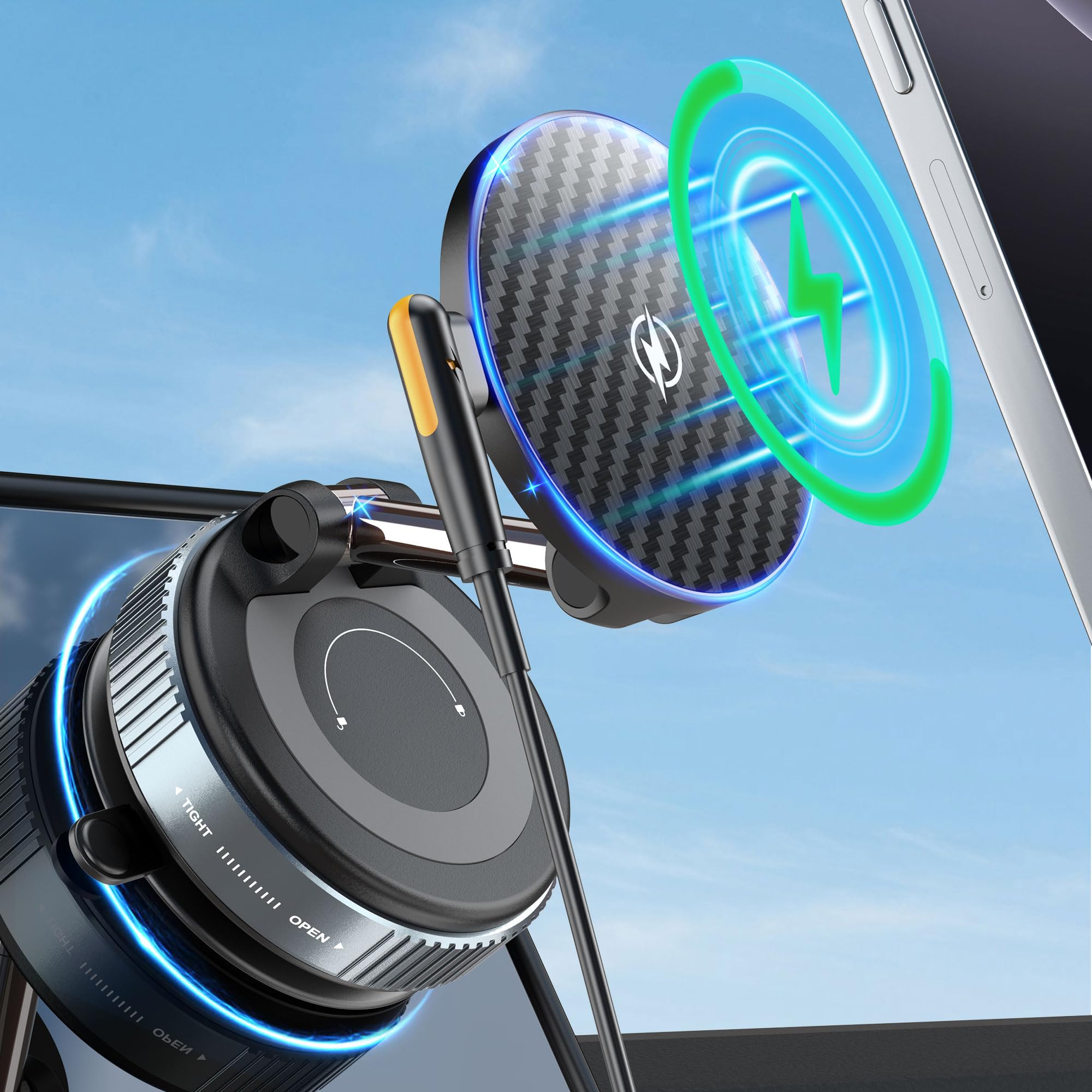PlusAcc 15W Magnetic Wireless Car Charger – Vacuum Suction Phone Mount