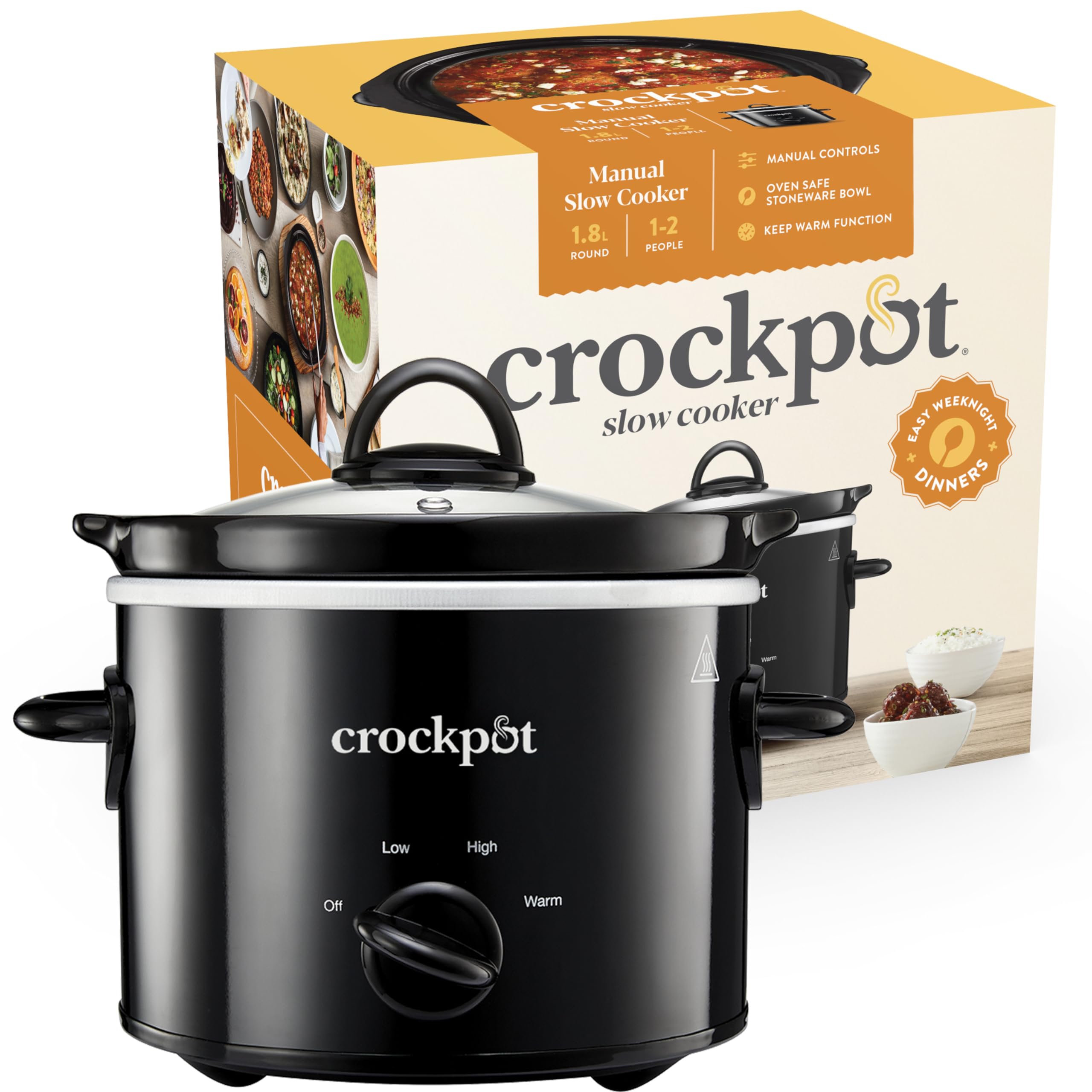 Crock-Pot 1.8L Small Slow Cooker – Black Ceramic Bowl – CSC080