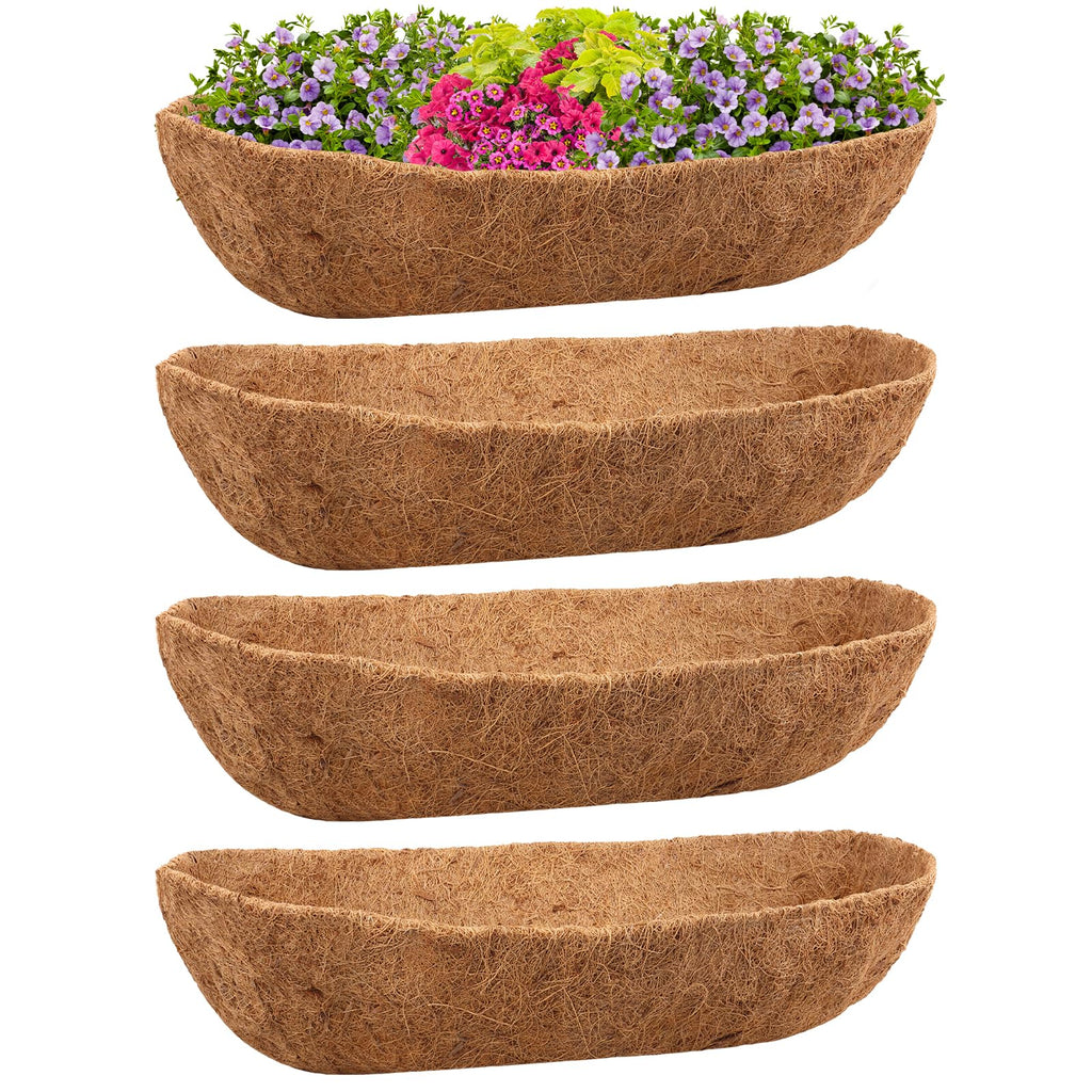 Riare 30-Inch Trough Coco Coir Liners | 4-Pack Natural Fiber Planter Inserts