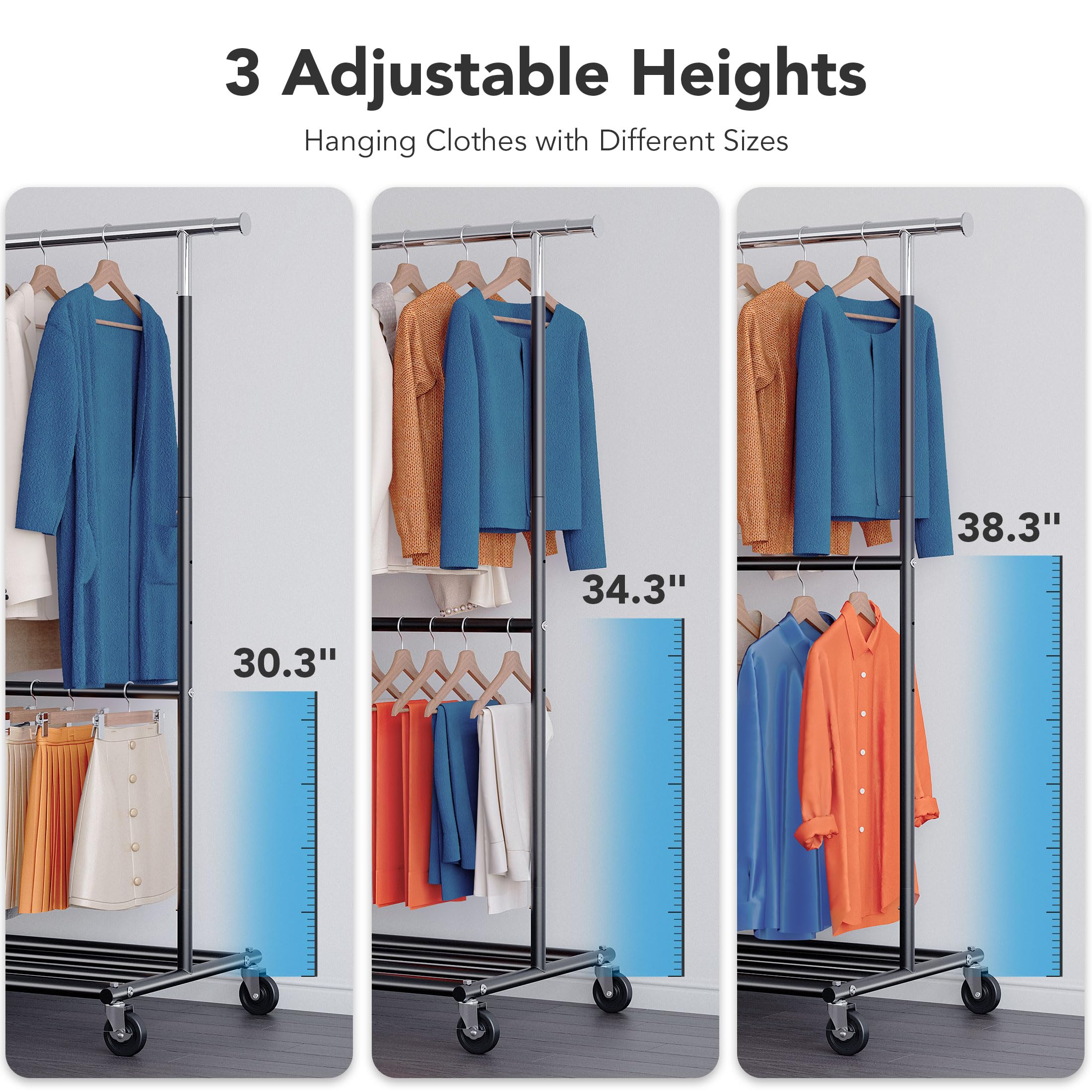 HOKEEPER Heavy Duty Clothes Rail | 150kg Adjustable Garment Rack