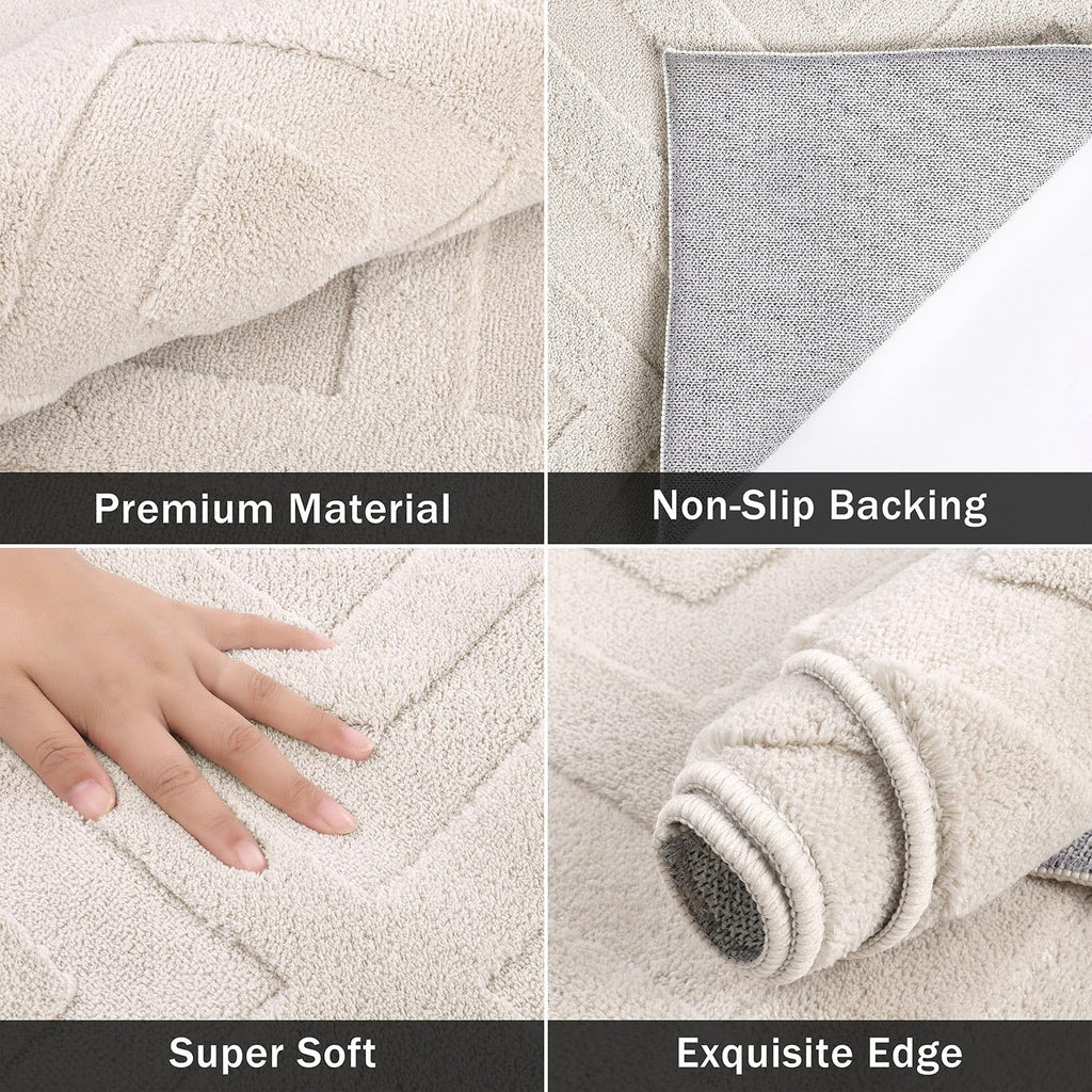 SHACOS Washable Area Rug | 120x160cm Cream Geometric Shaggy Carpet
