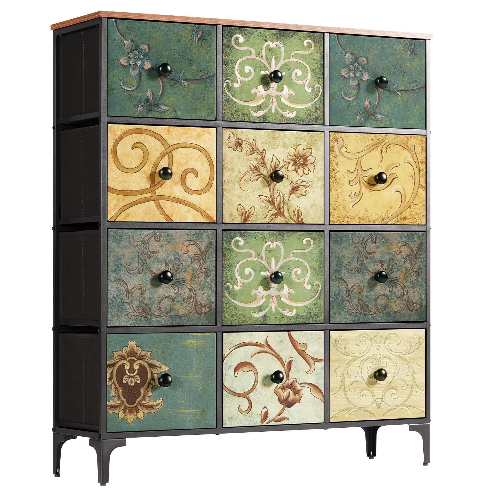 LYNCOHOME 12-Drawer Wide Chest of Drawers | Vintage Fabric Storage Unit