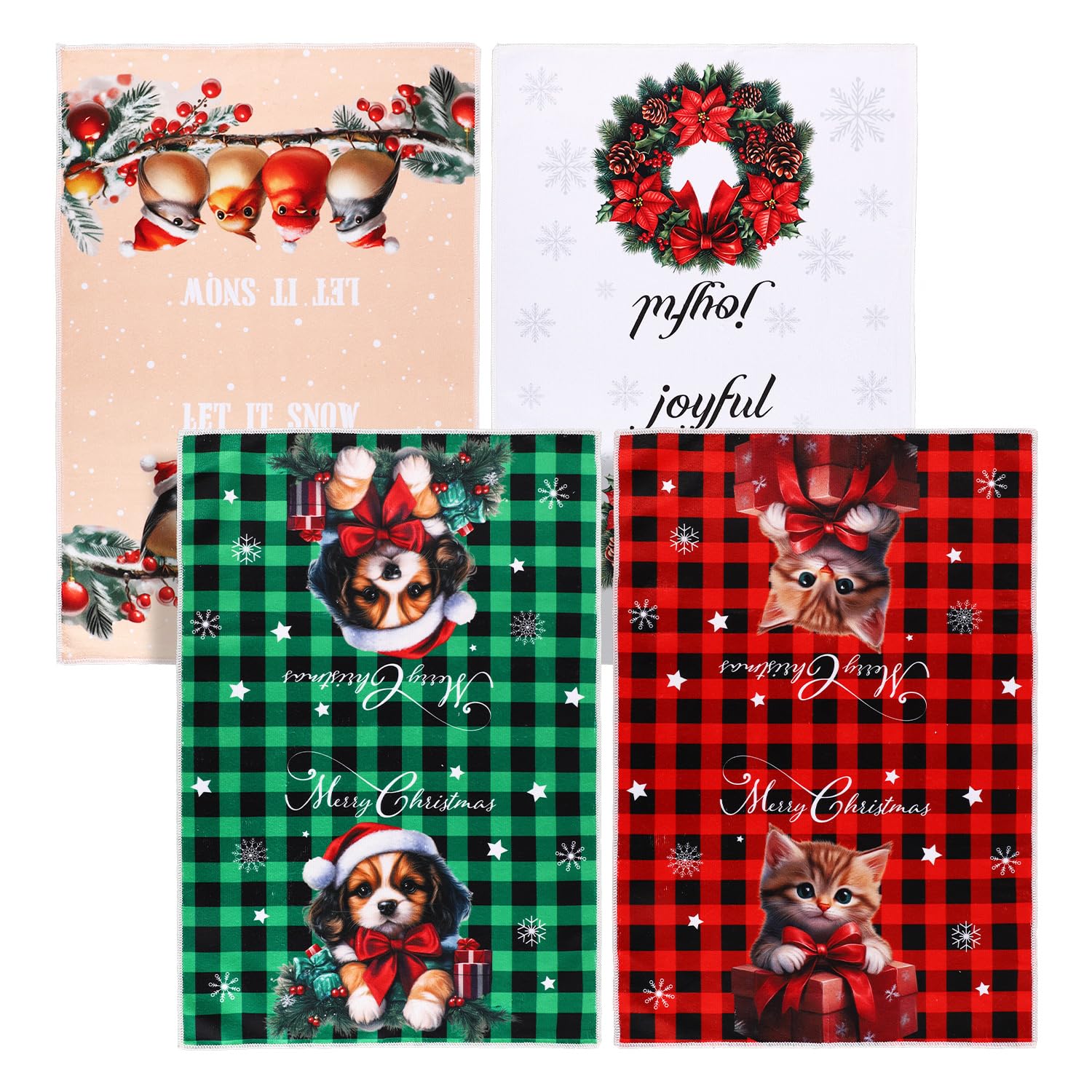 Gosknor 4-Piece Christmas Kitchen Towels | Microfiber Dish Towels