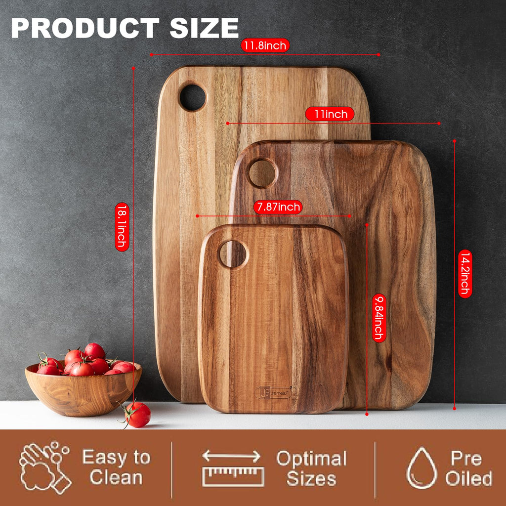 Acacia Wood Cutting Boards - Set of 3 Thick Butcher Block Trays