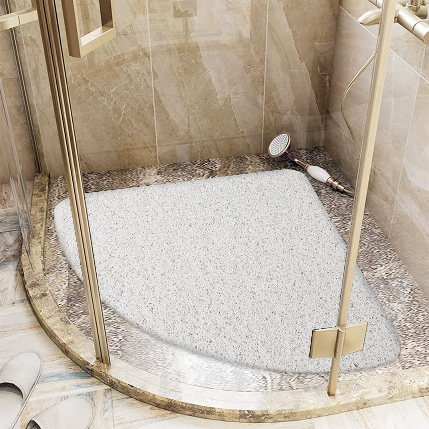 Lurowo Corner Shower Mat – Non-Slip Loofah Anti-Mould Bath Mat, White