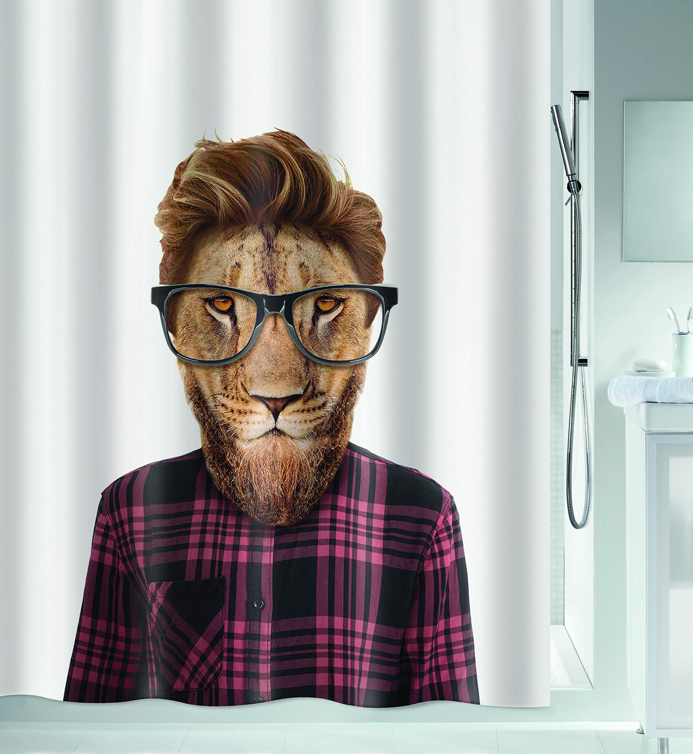 Spirella Smart Lion Anti-Mould Shower Curtain | 180x200cm White