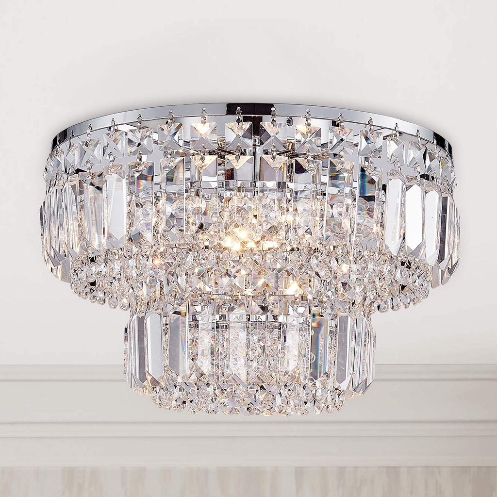 Bestier Modern Chrome Crystal Flush Mount Chandelier – 4-Light LED Fixture