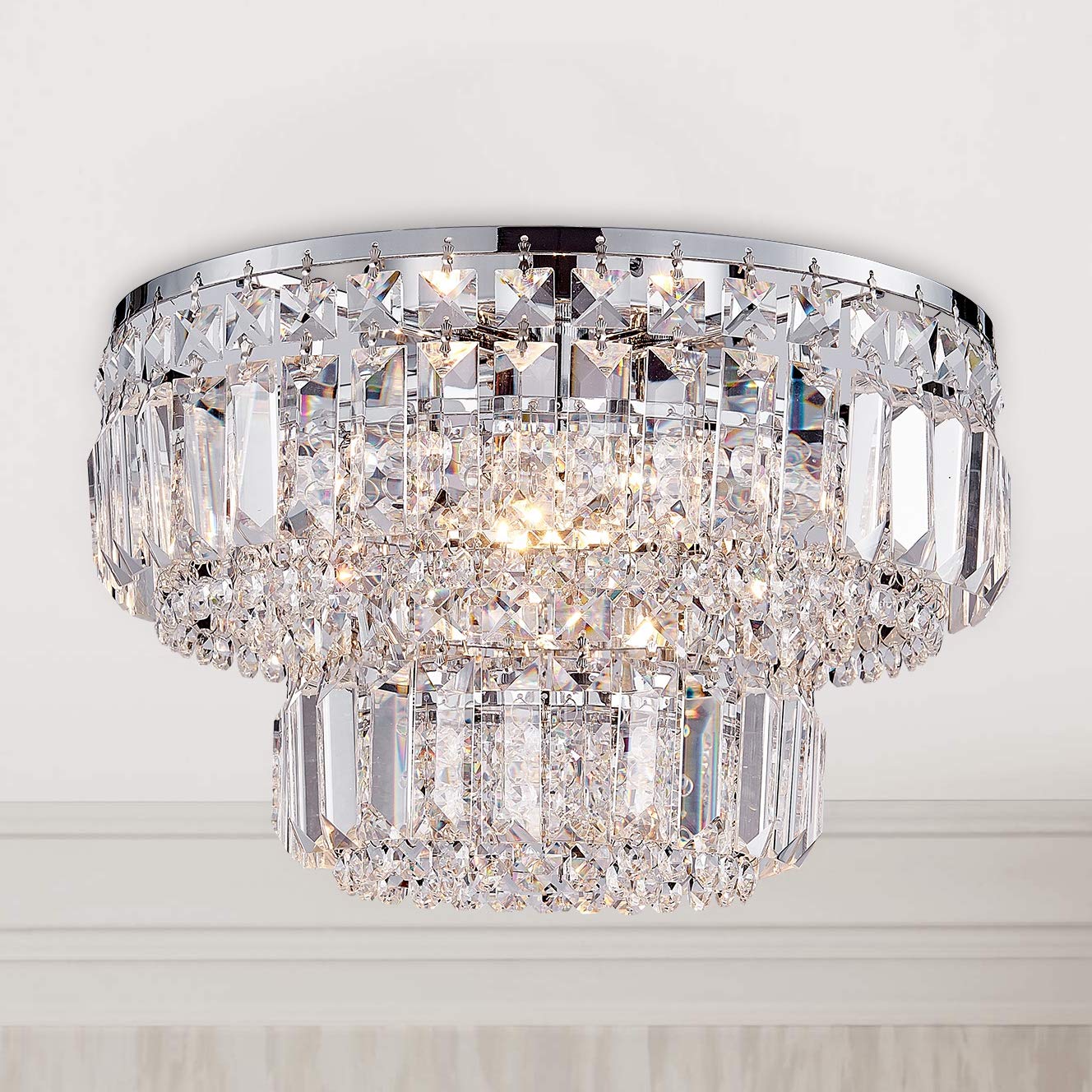 Bestier Modern Chrome Crystal Flush Mount Chandelier – 4-Light LED Fixture