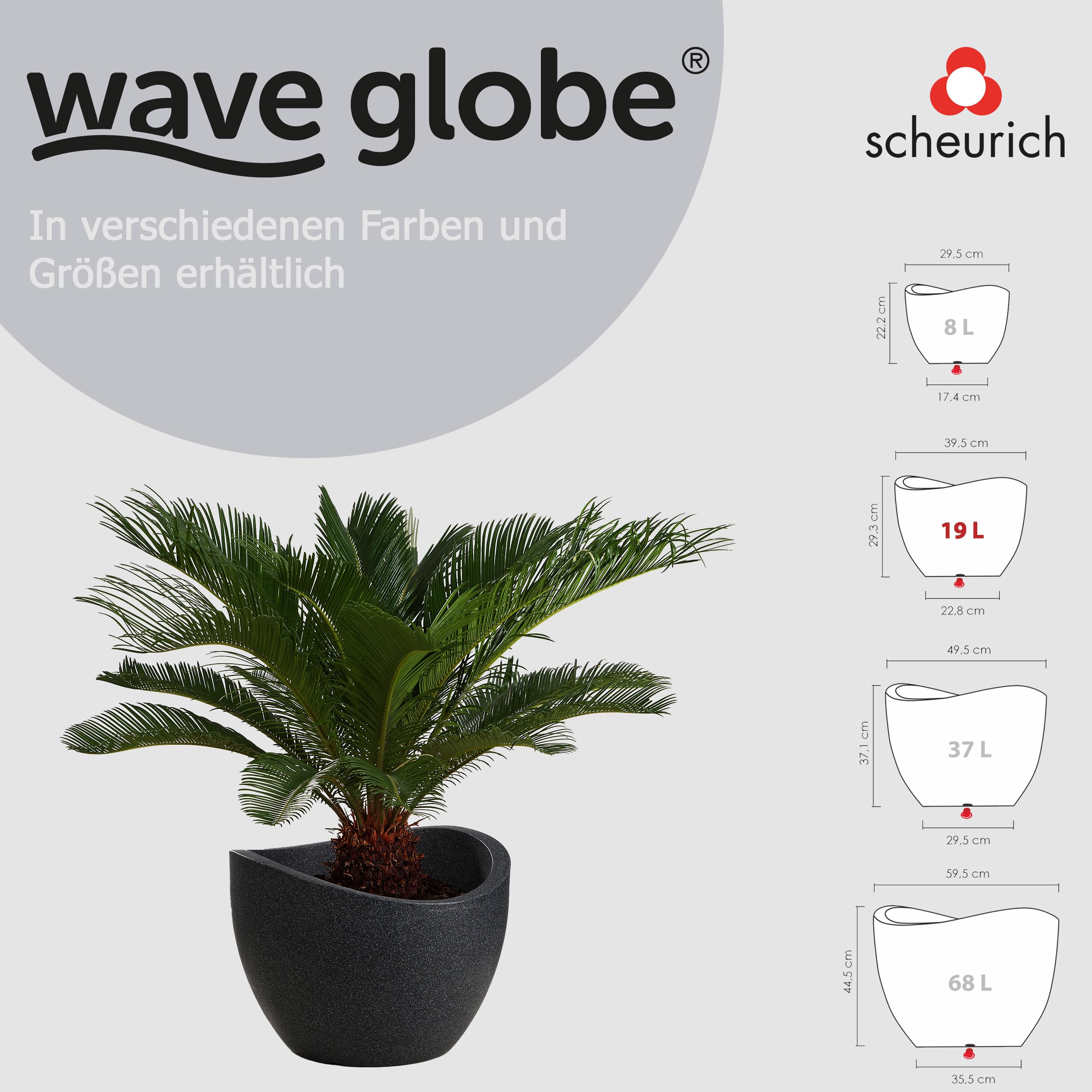 Scheurich Wave Globe – Black Granite Plastic Outdoor Planter, 40cm