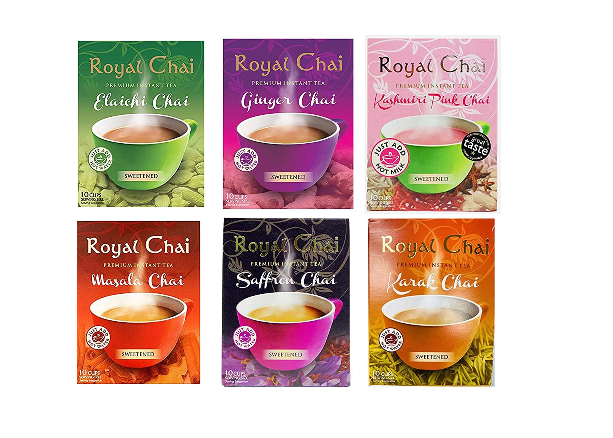 Royal Chai Sweetened Instant Tea Variety Pack - 7 Flavors, 70 Sachets