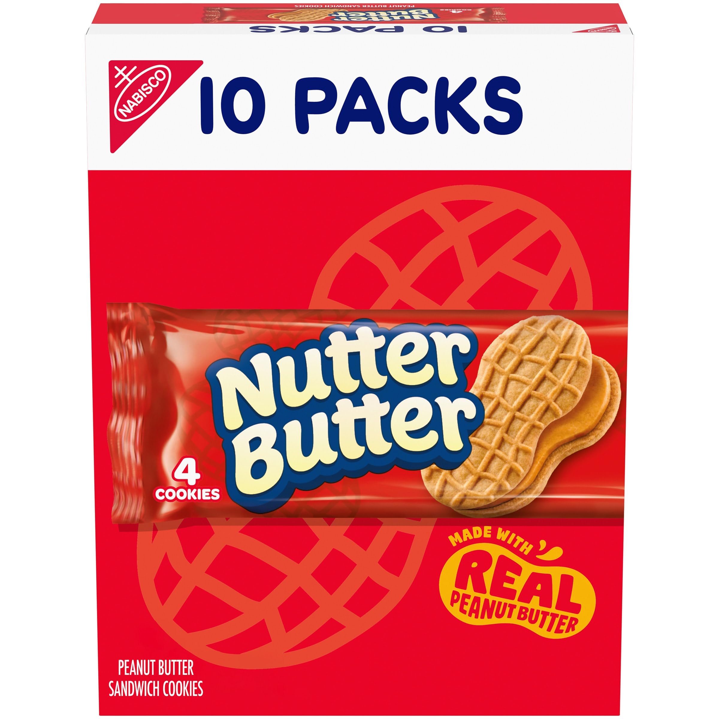 Nutter Butter Peanut Butter Sandwich Cookies – 1.9oz Snack Packs, 10 Count