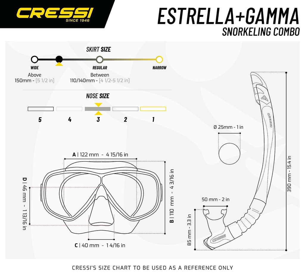 Cressi Estrella Snorkeling Set – Mask and Gamma Snorkel Combo, Blue