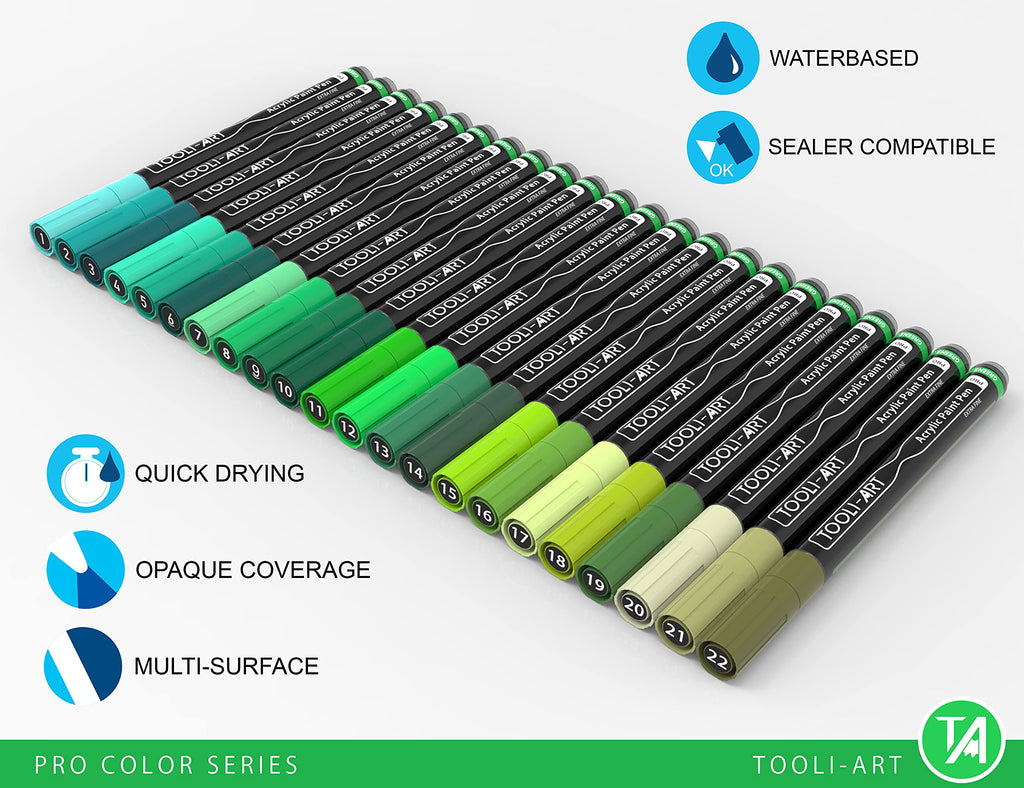 Acrylic Paint Pens | 22 Green Tones | 0.7mm Extra Fine Tip
