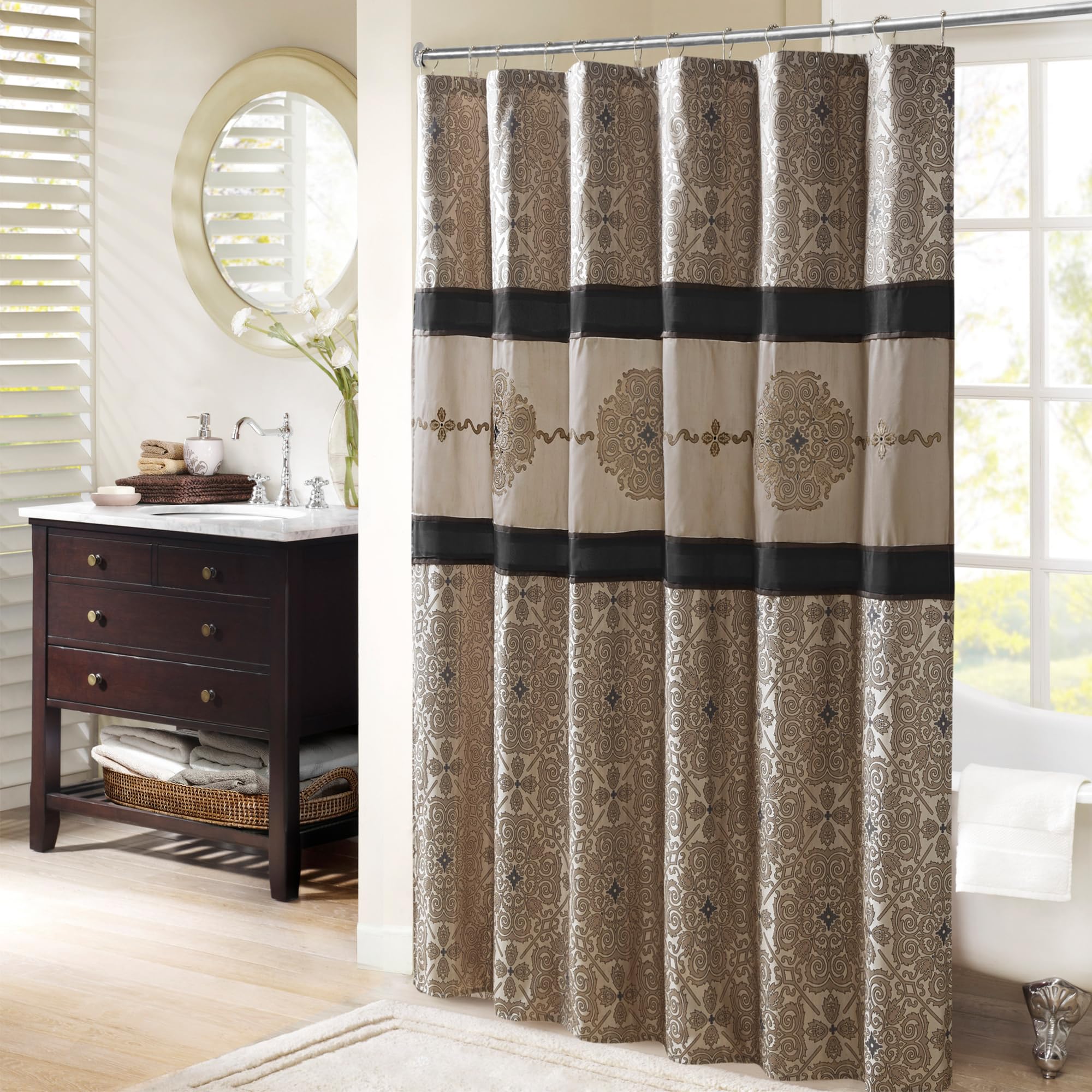 Madison Park Donovan Shower Curtain – Embroidered Jacquard Medallion