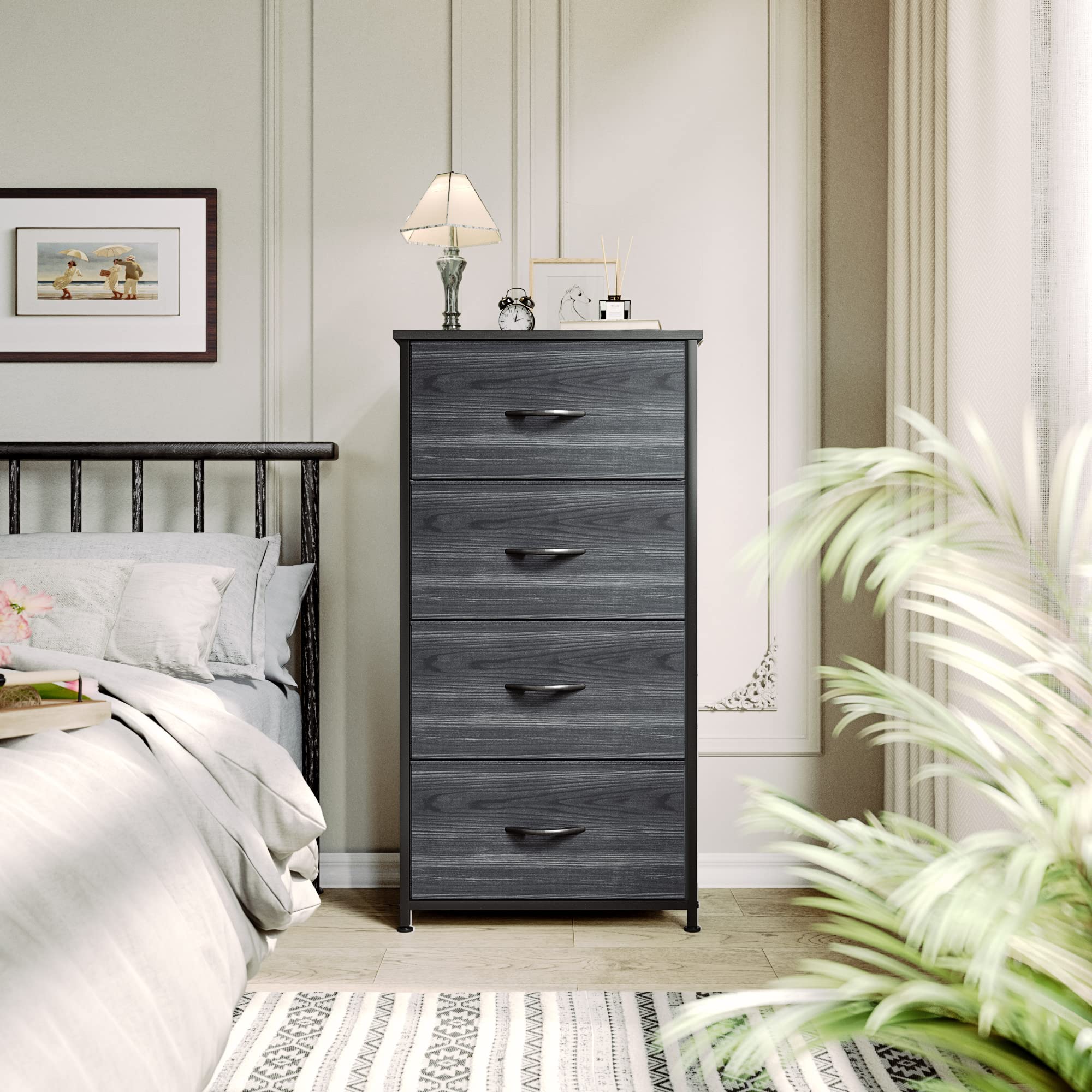 YITAHOME 4-Drawer Fabric Dresser | Metal Frame Storage Chest – Charcoal