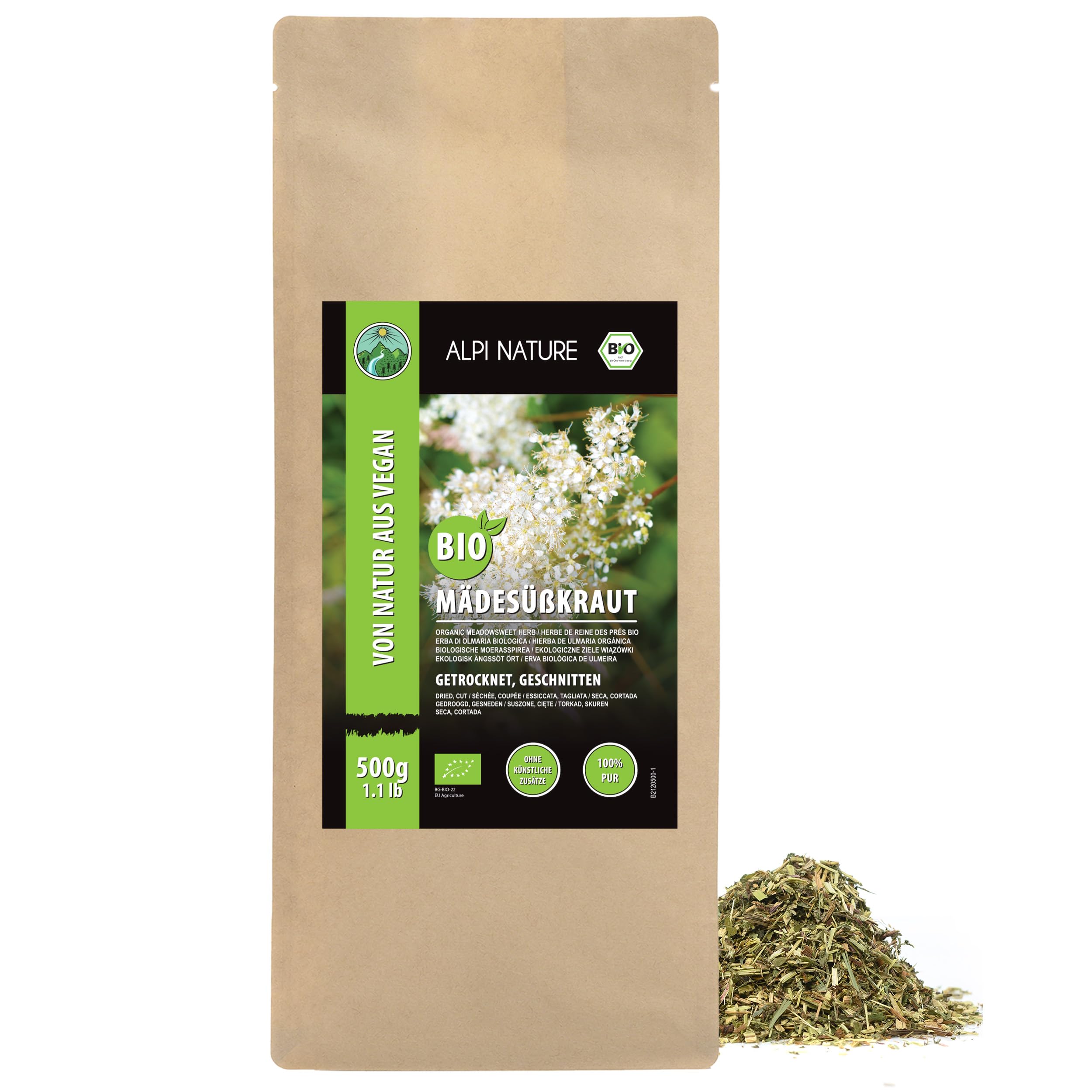 Alpi Nature Organic Meadowsweet Tea – 500g Loose Leaf Dried Herb