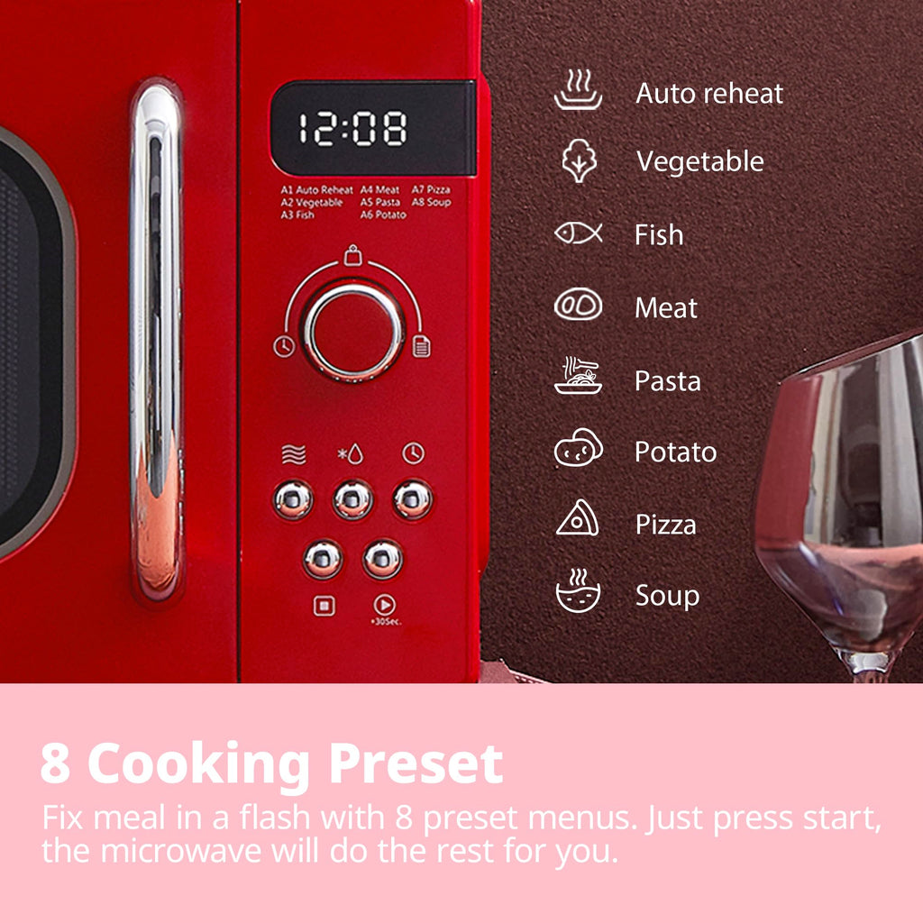 COMFEE' Retro 800W 20L Microwave Oven | 8 Auto Menus | Passionate Red