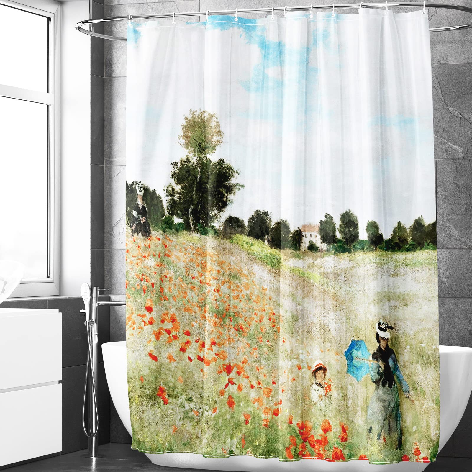 Berkin Arts Claude Monet Poppy Field Shower Curtain - 70x70 Waterproof