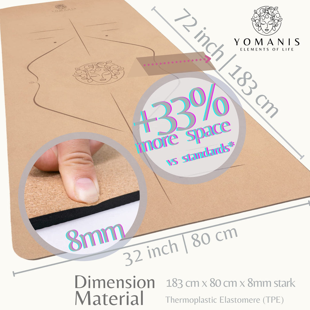 YOMANIS XXLux Cork Yoga Mat | Extra Wide 80cm & 8mm Thick Non-Slip