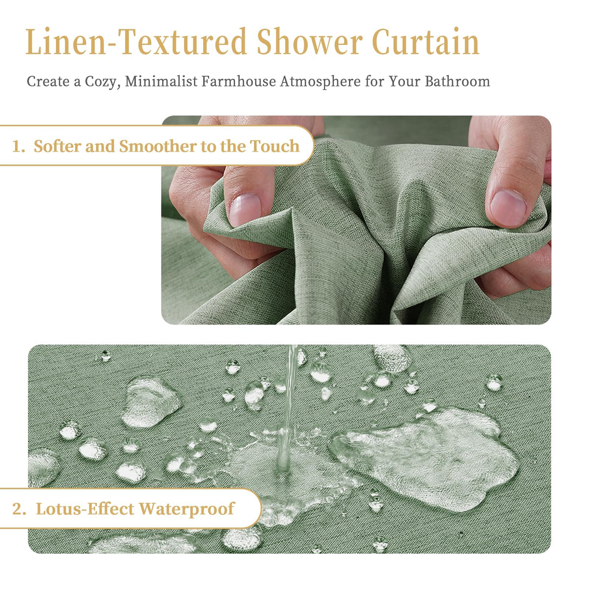 Shower Curtain, Heavy-Duty Linen-Texture Fabric Shower Curtain, Extra Soft Double-layer waterproof Shower Curtains With Smart Function Stainless - image 2