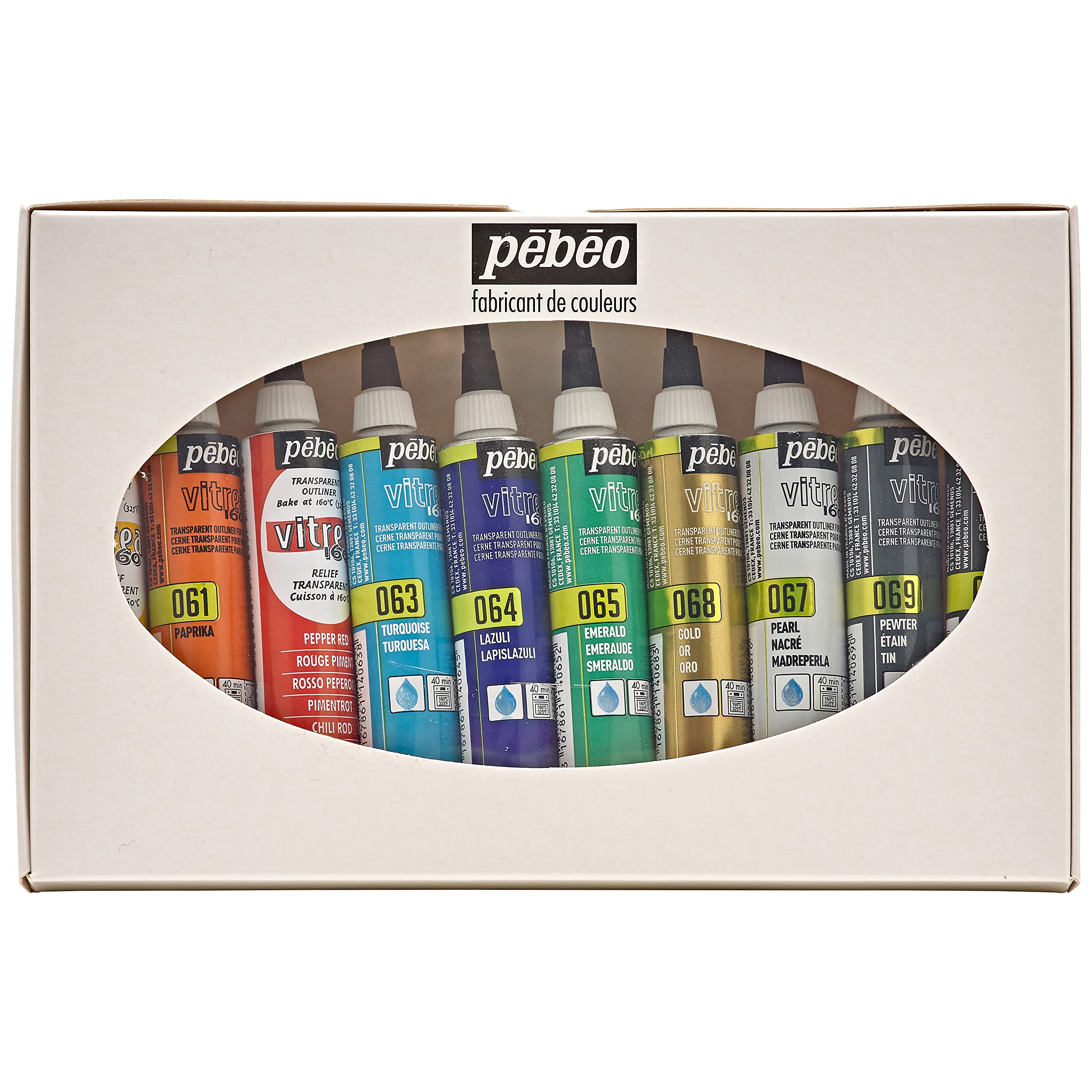 Pebeo Vitrea 160 Glass Paint Outliner Set - 10 Assorted Colors, 20ml