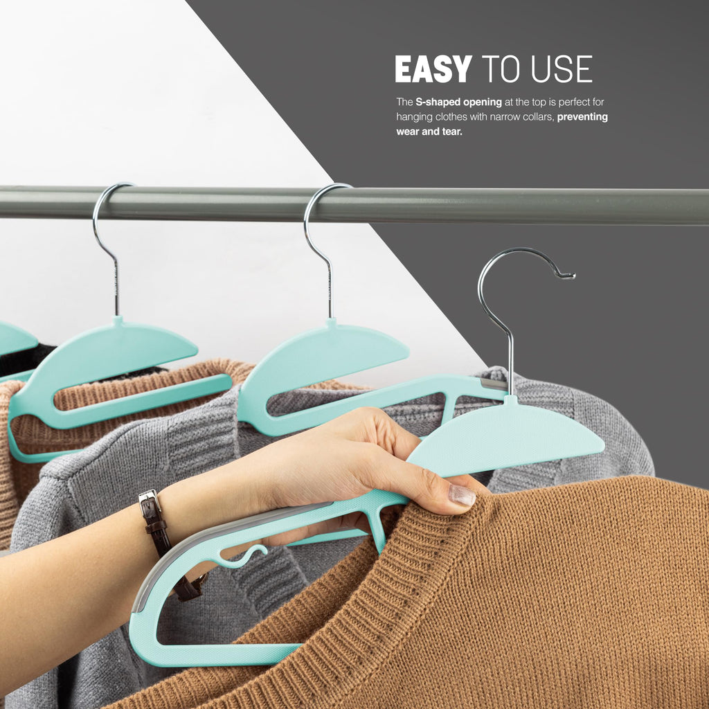 KEPLIN 20-Pack Non-Slip Hangers – Durable, Slimline Design for Space Saving with 360° Swivel, Tie Organiser, Strap Hooks, and S-Shape Opening Teal - image 5