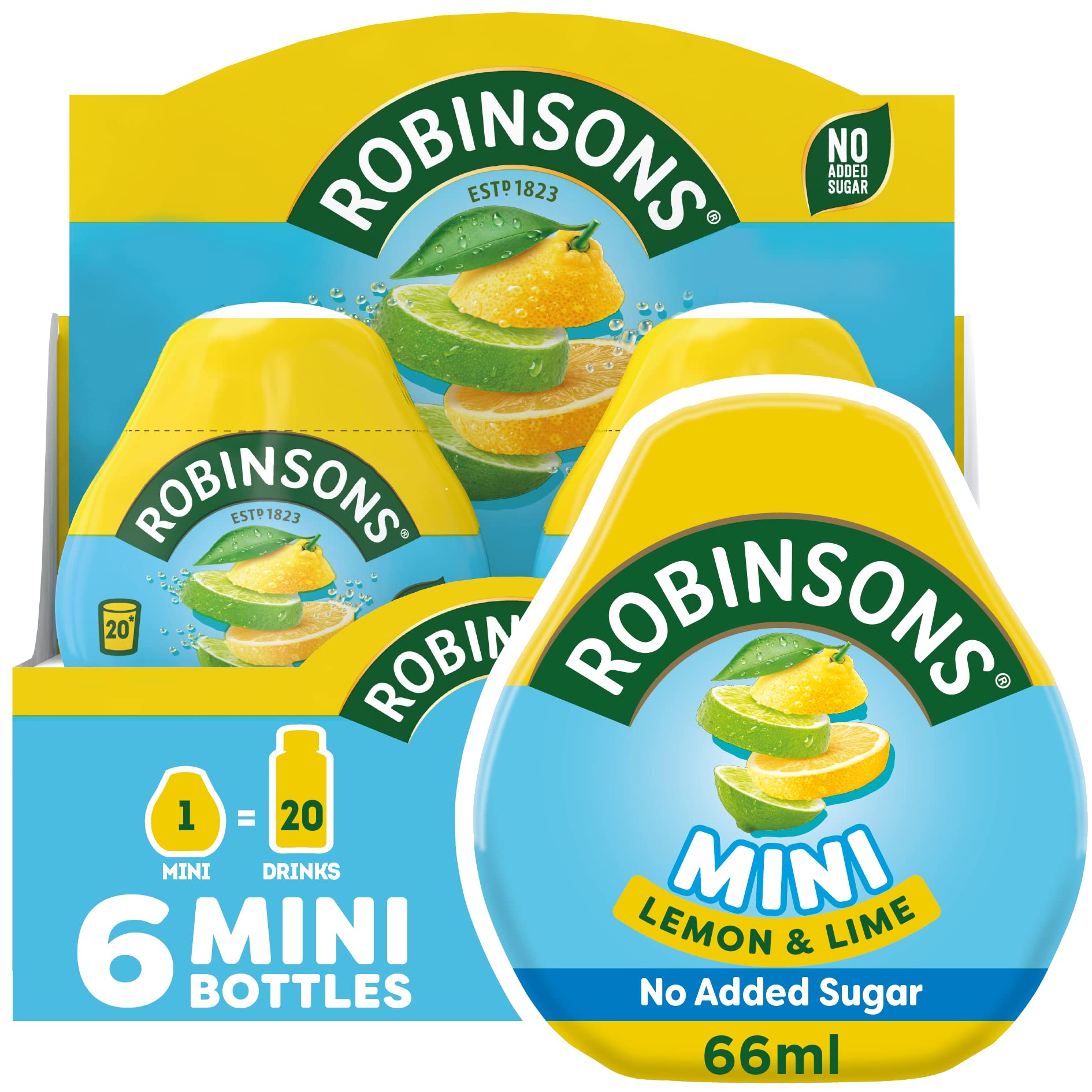 Robinsons Mini Lemon and Lime Squash - Sugar Free Drink - 6 x 66ml Packs
