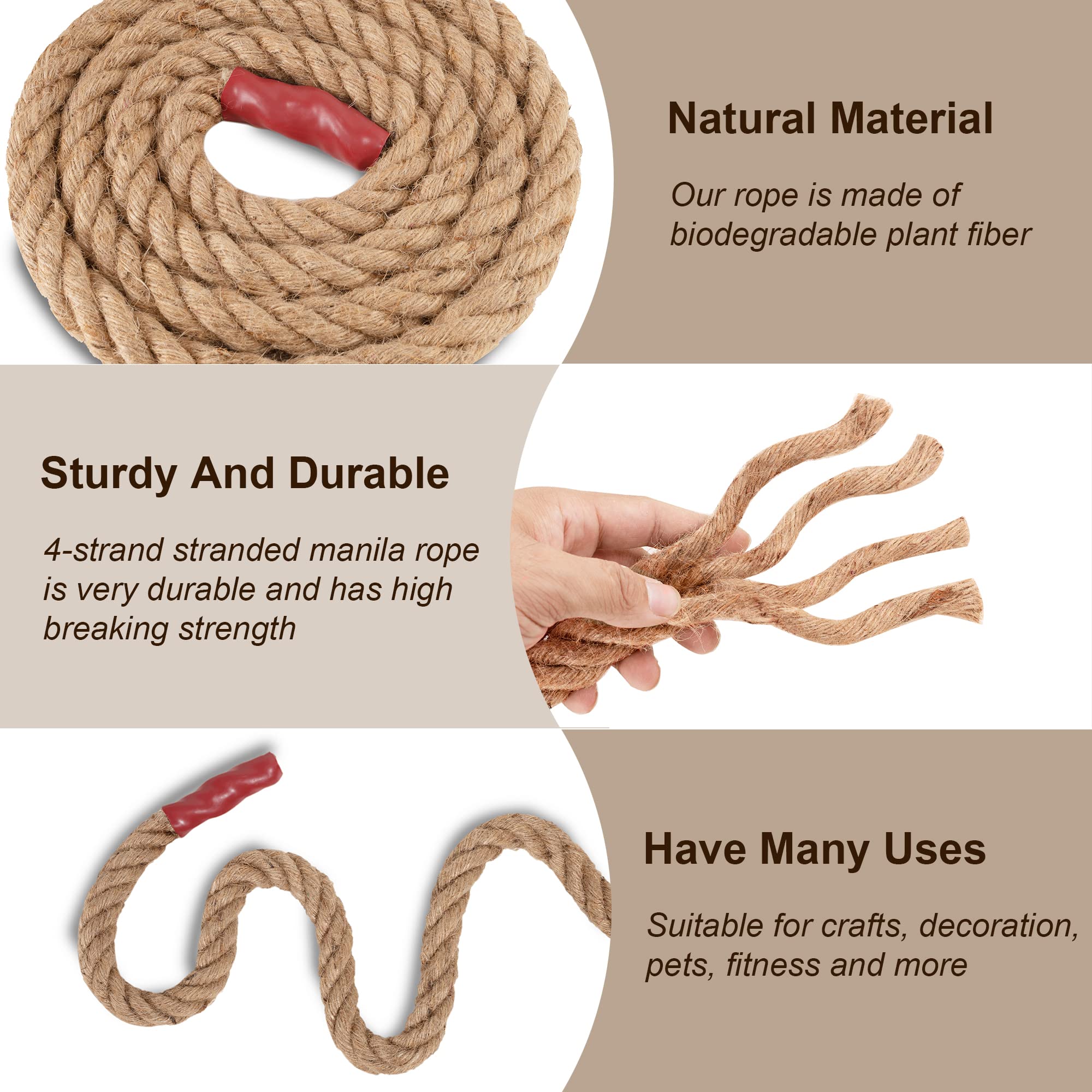EMEKIAN 20mm Natural Jute Rope | 30M Twisted 4-Strand Heavy Duty Hemp