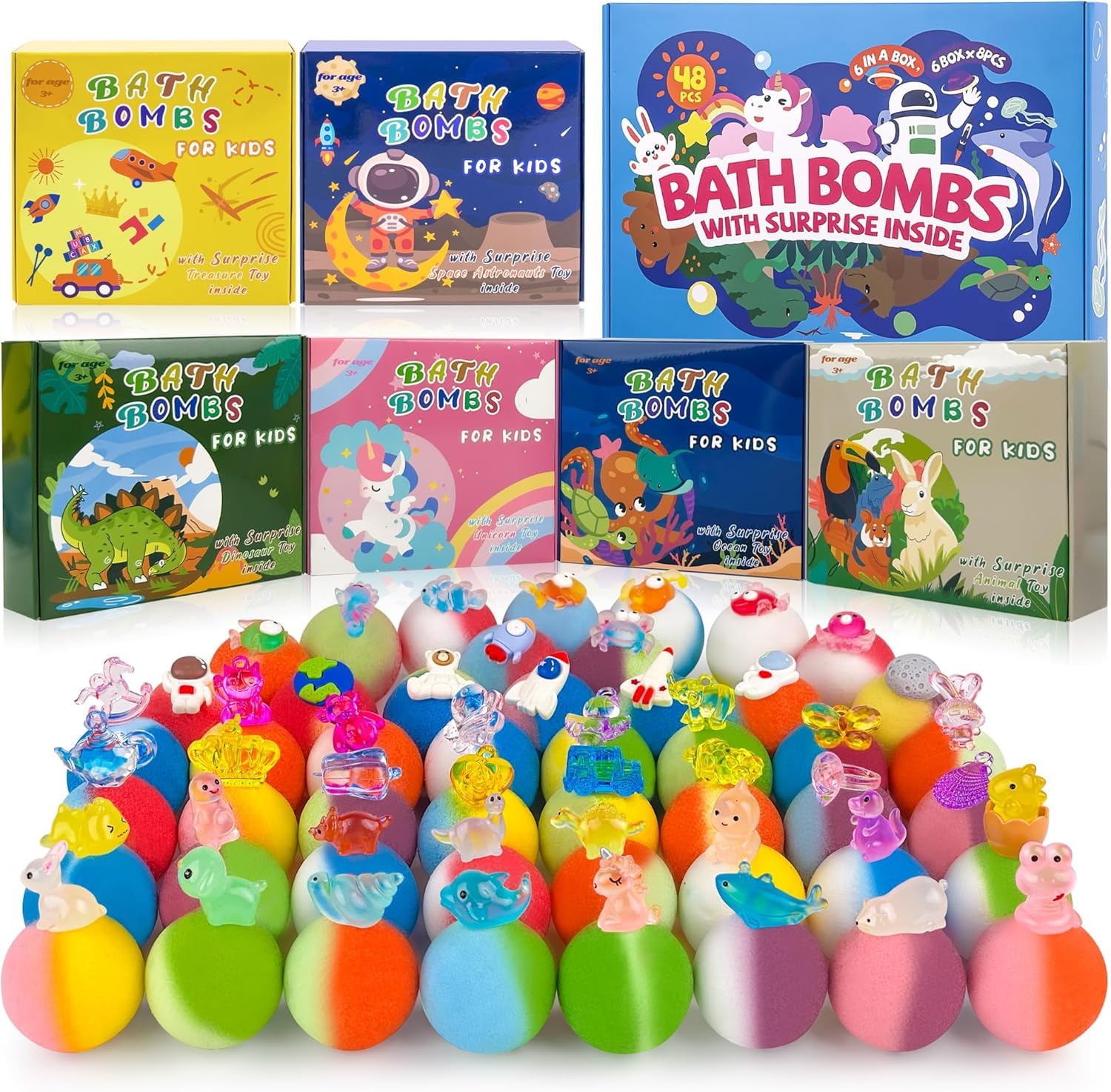 48pcs Kids Bath Bombs with Toys – Organic Bubble Gift Set