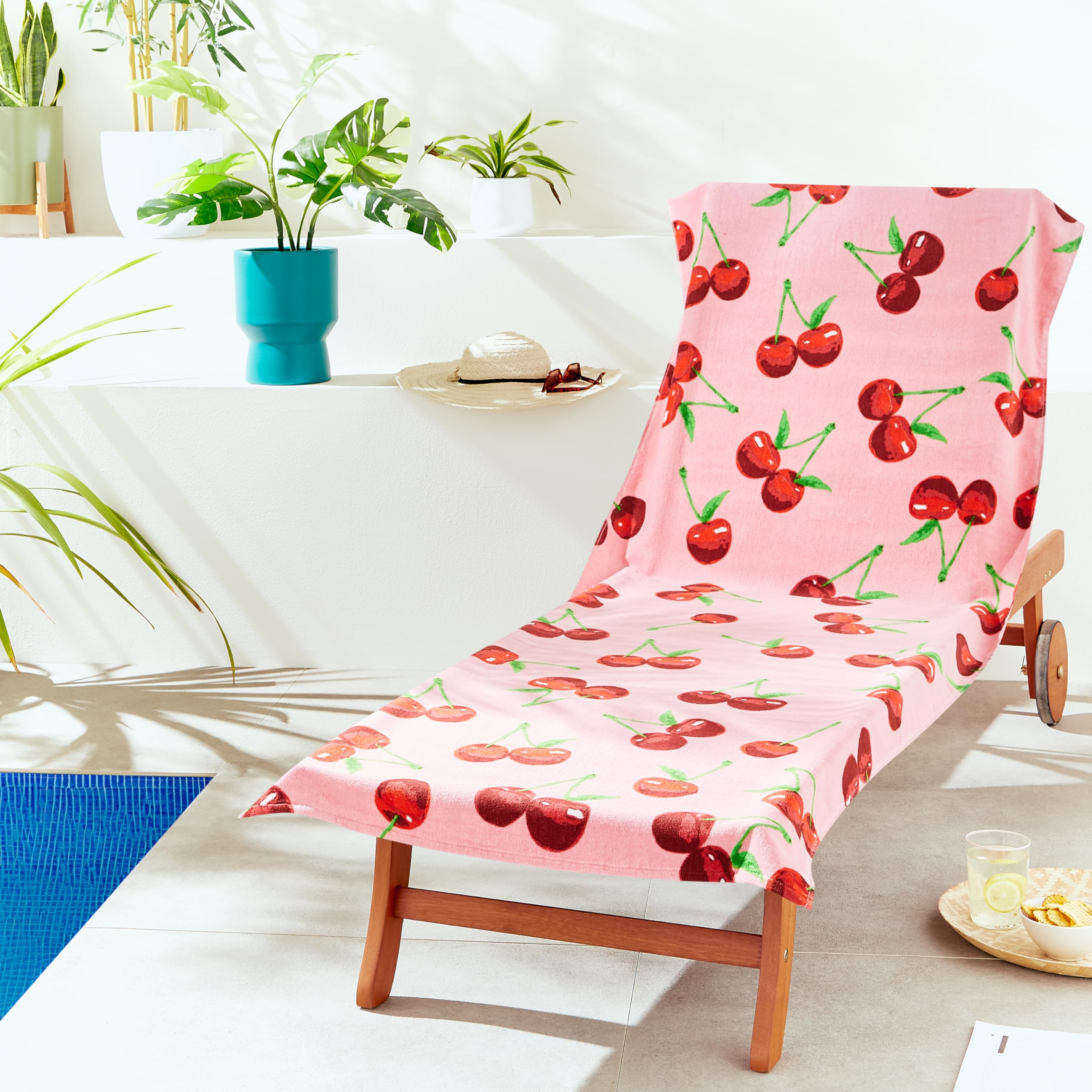 Catherine Lansfield Pink Cherry Cotton Sun Lounger Beach Towel