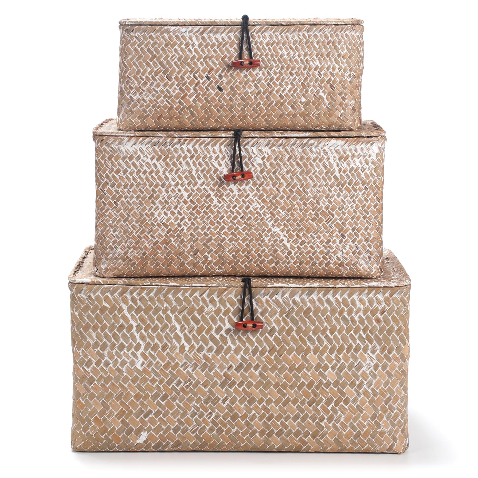 Seagrass Storage Baskets with Lid | 3-Piece Woven Rattan Set