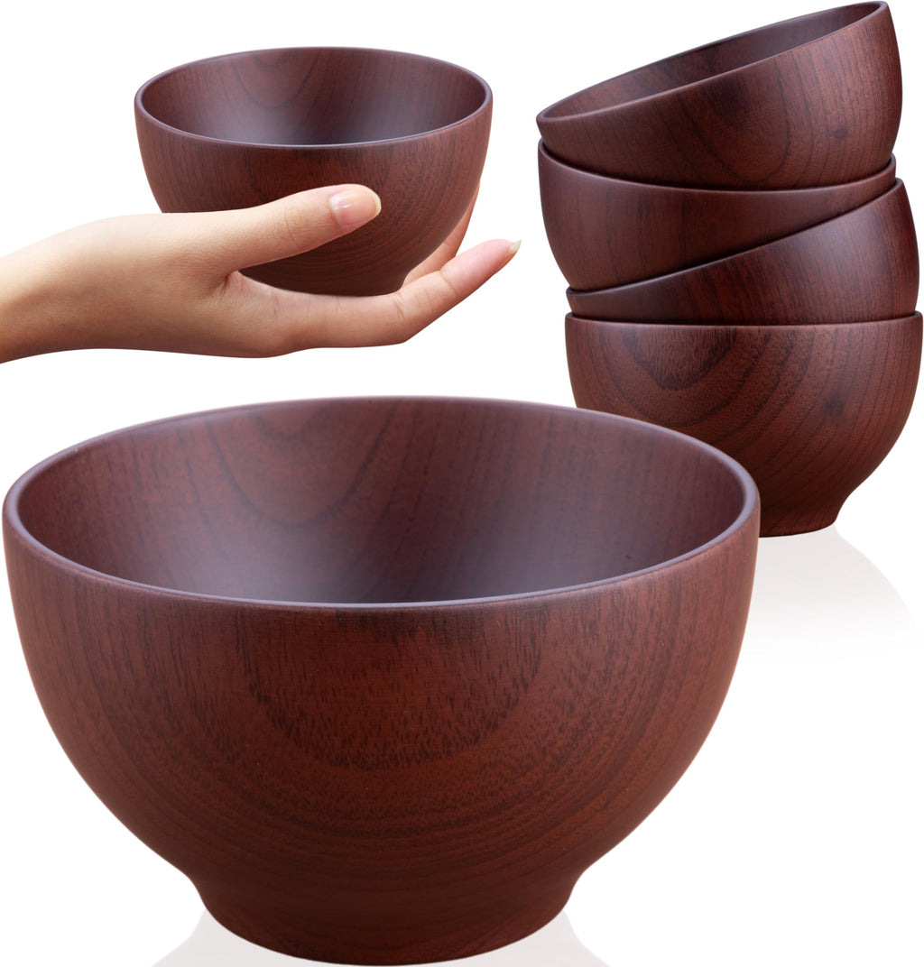 Japanese Chestnut Wood Rice Bowls - Set of 4, Dark 12cm