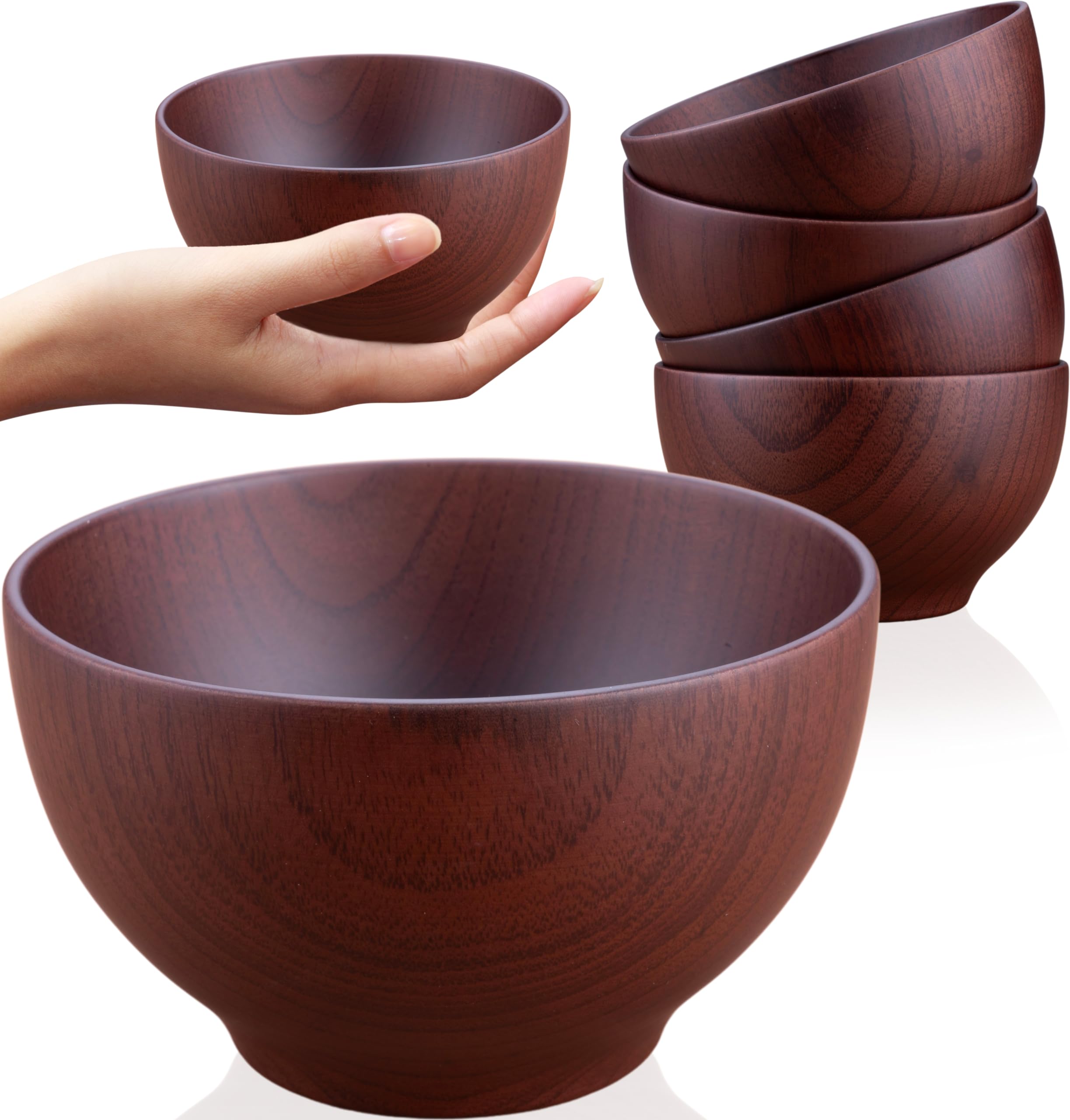 Japanese Chestnut Wood Rice Bowls - Set of 4, Dark 12cm