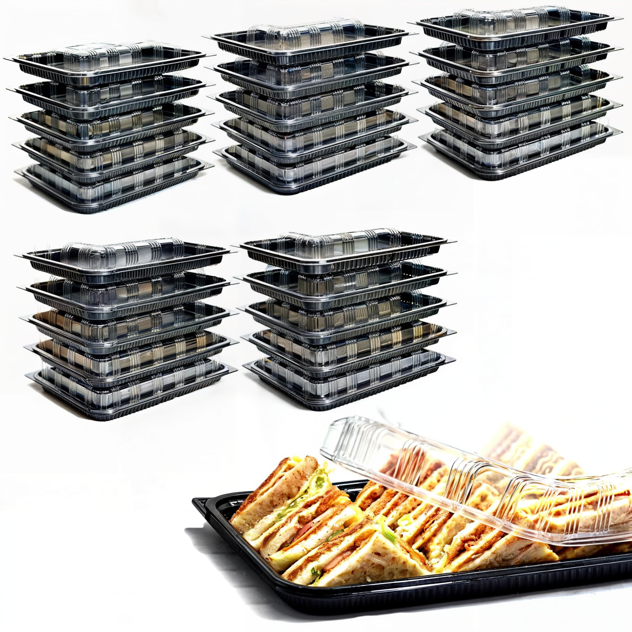 Zumart 25 Pack Sandwich Platter Trays with Lids – Reusable Catering Trays