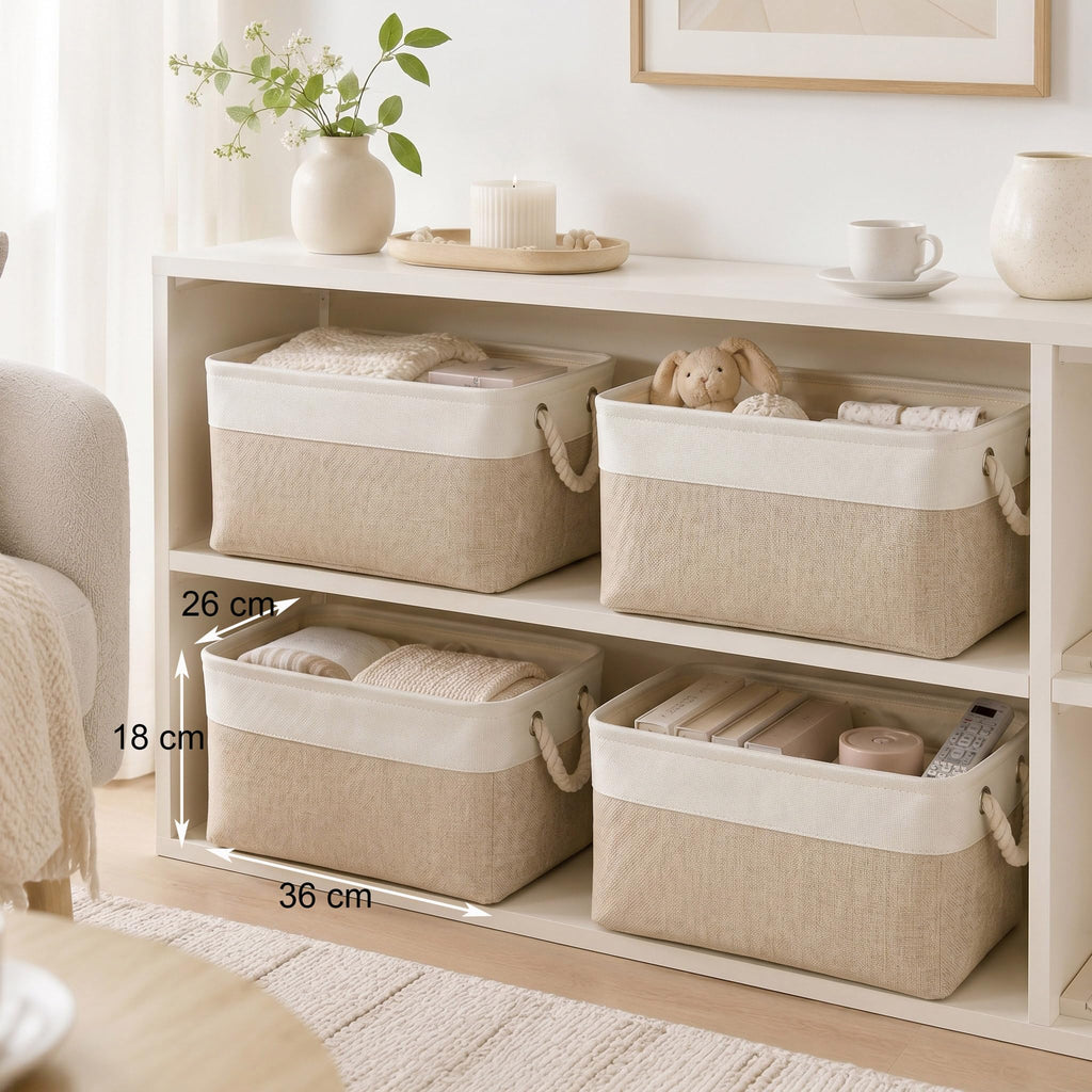 Mangata Fabric Storage Box set of 3, Foldable Fabric Storage Baskets with Handles for Cupboards, Wardrobe, Shelves, Bathroom, Clothes, Toys, Towel - image 3