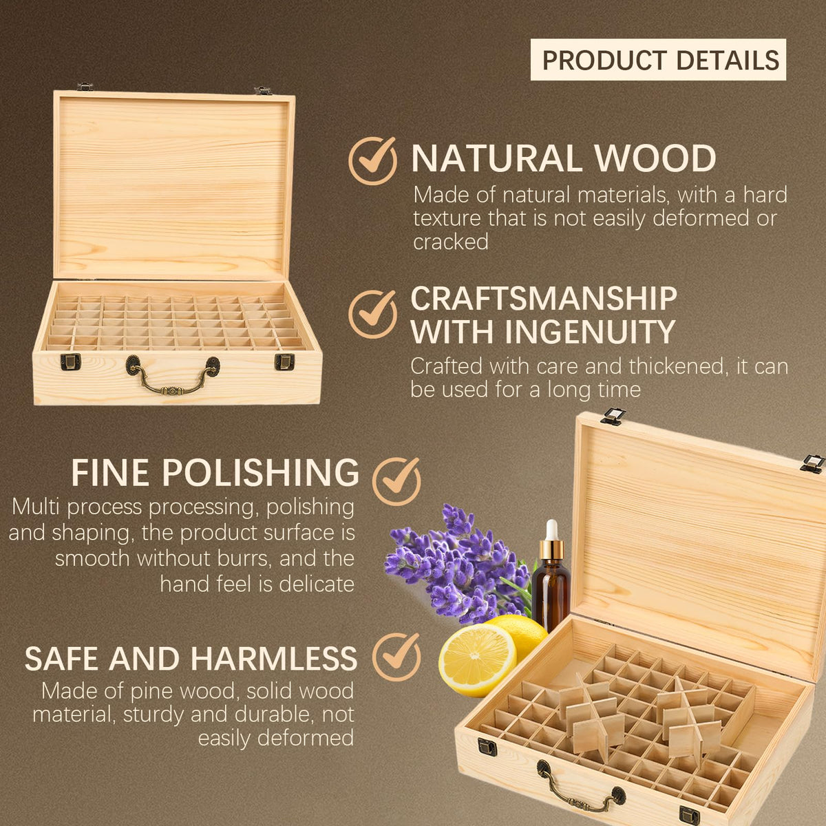 JasCherry Wooden Essential Oil Storage Box Home Fragrance Carrier Case with Lid, Essential Oils Display Organizer Holds 80 Bottles - image 3