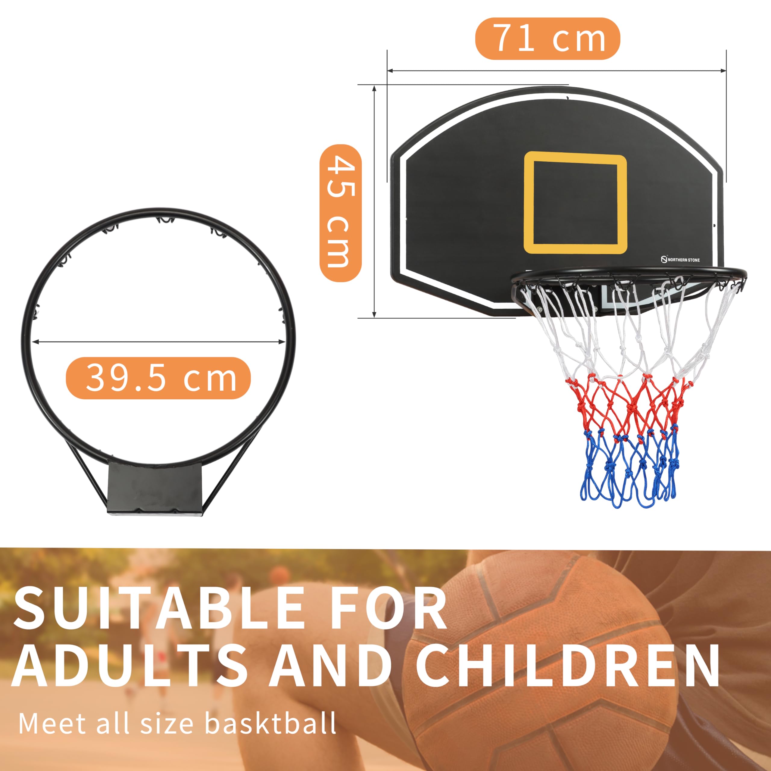 Northern Stone Wall Mount Basketball Hoop - 28 Inch Backboard Set