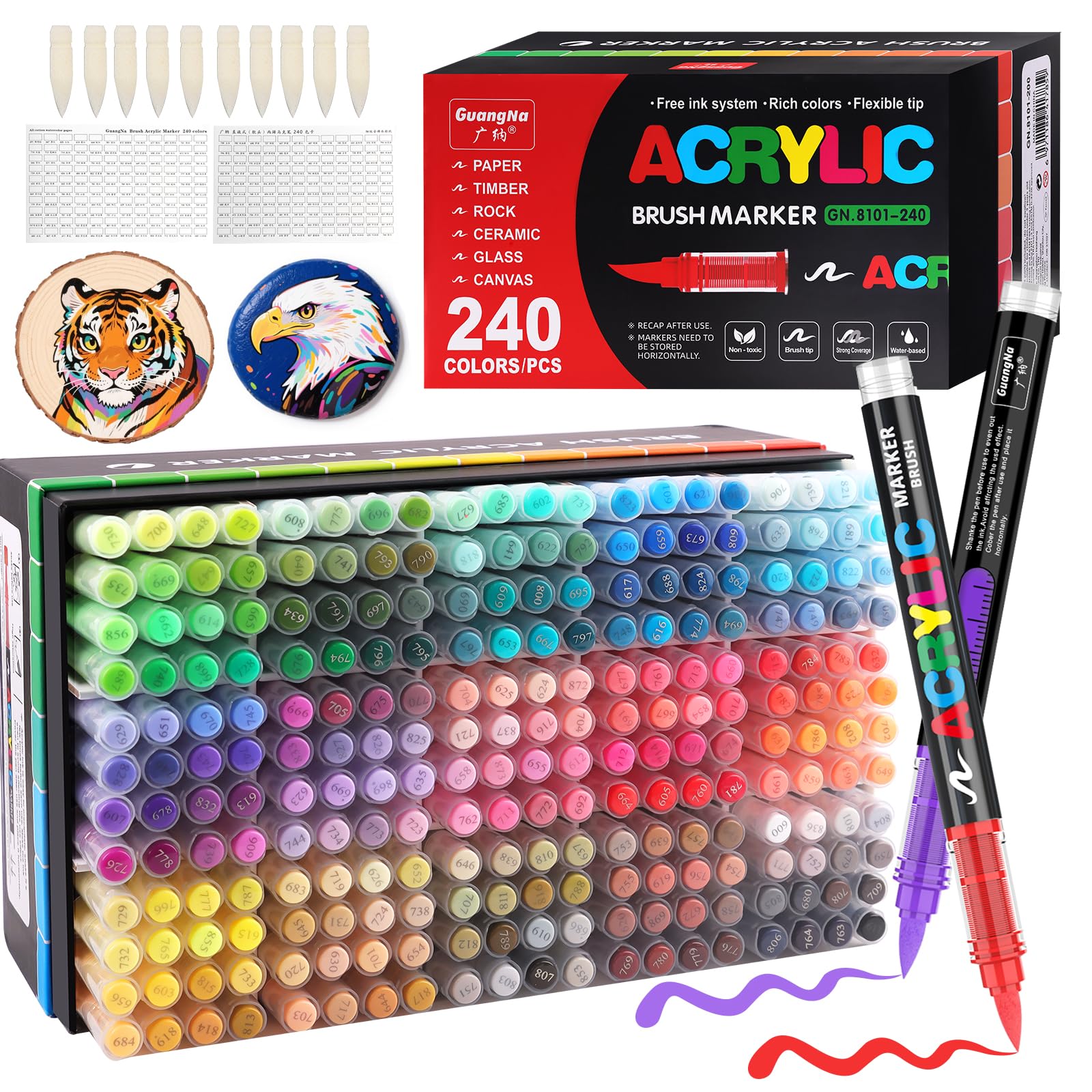Gelanty 240 Colors Acrylic Paint Pens – Flexible Brush Tip Markers for Rock Art